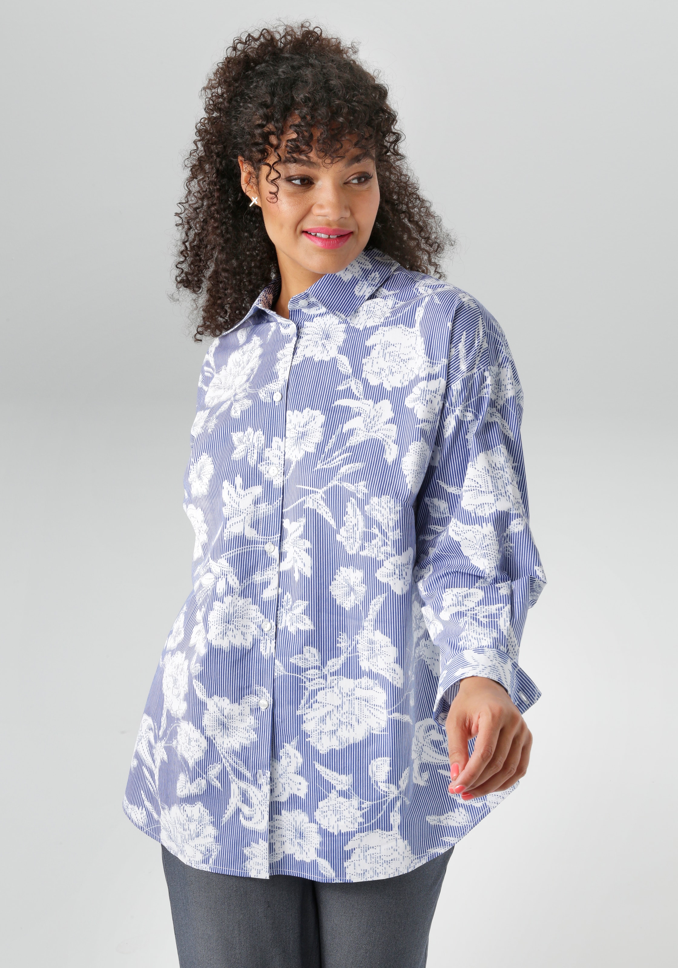 Aniston PLUS Hemdbluse mit trendigem Streifen und Blumendruck günstig online kaufen