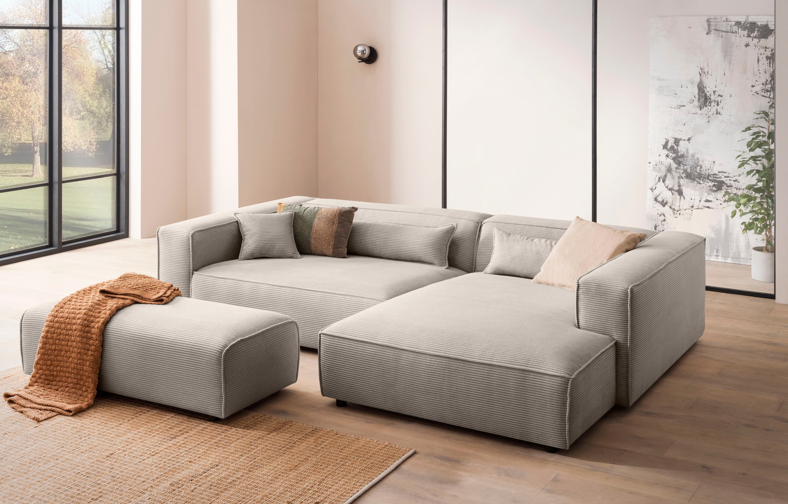 LeGer Home by Lena Gercke Ecksofa "PIARA XXL Cord, L-Form, Schlaffunktion" Hocker stellbar zum Schlafsofa (Krokodilverbinder), tiefe Sitzfläche