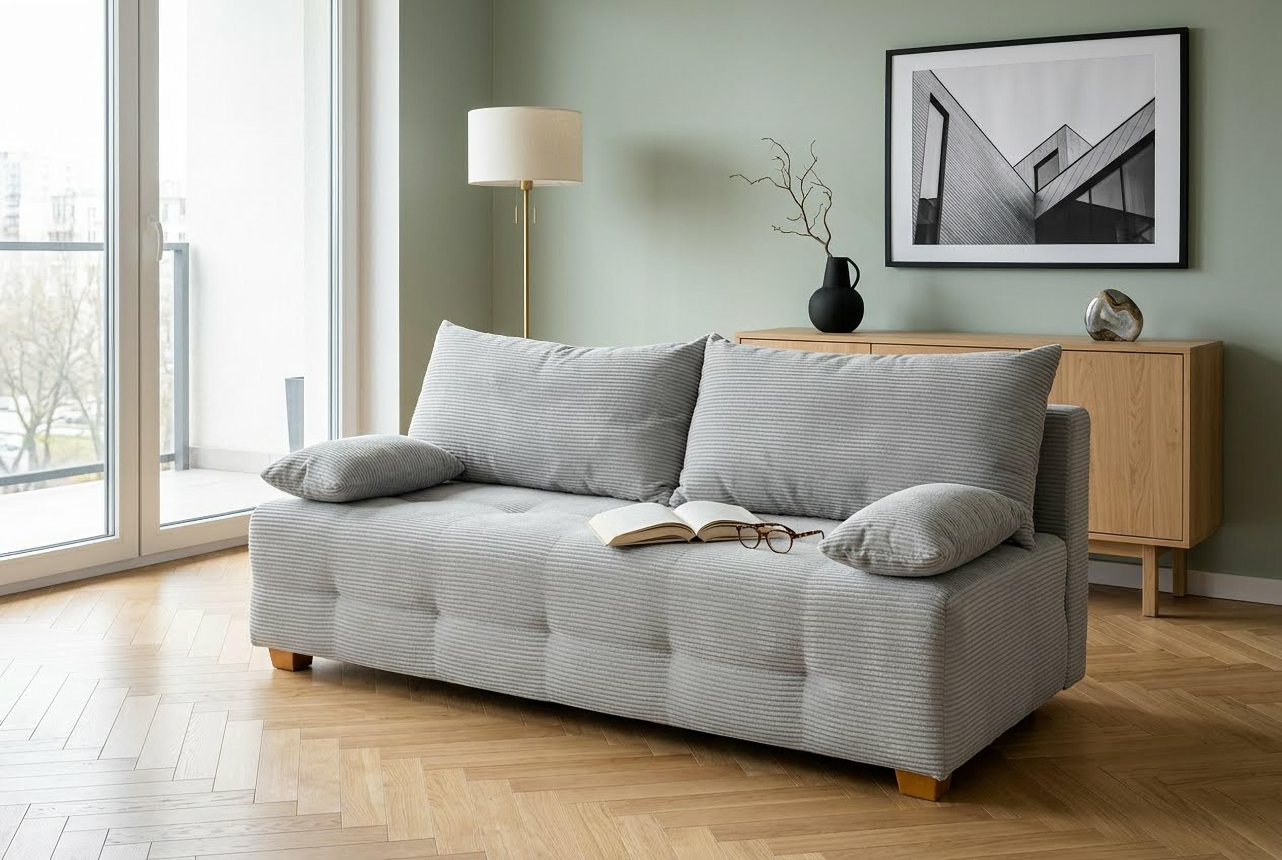 COLLECTION AB Schlafsofa "Bella, B: 196 cm, Liegefl. 145x196 cm" Schlaffunktion, Bettkasten & 2 Armlehnenkissen, Federkern