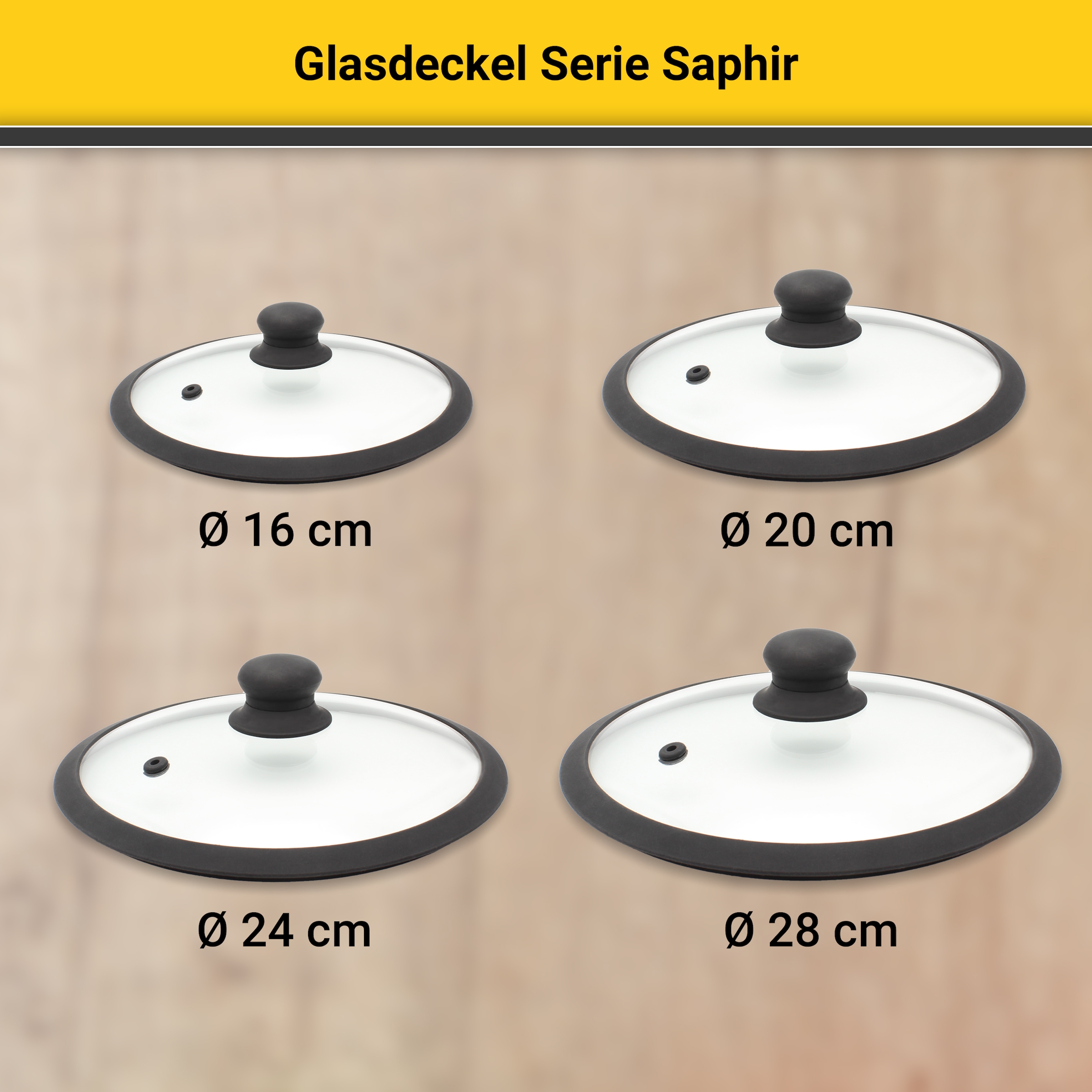 Krüger Deckel »Glasdeckel Saphir mit Soft-Touch-Knopf« hitzebeständig bis 160°C und spülmaschinengeeignet