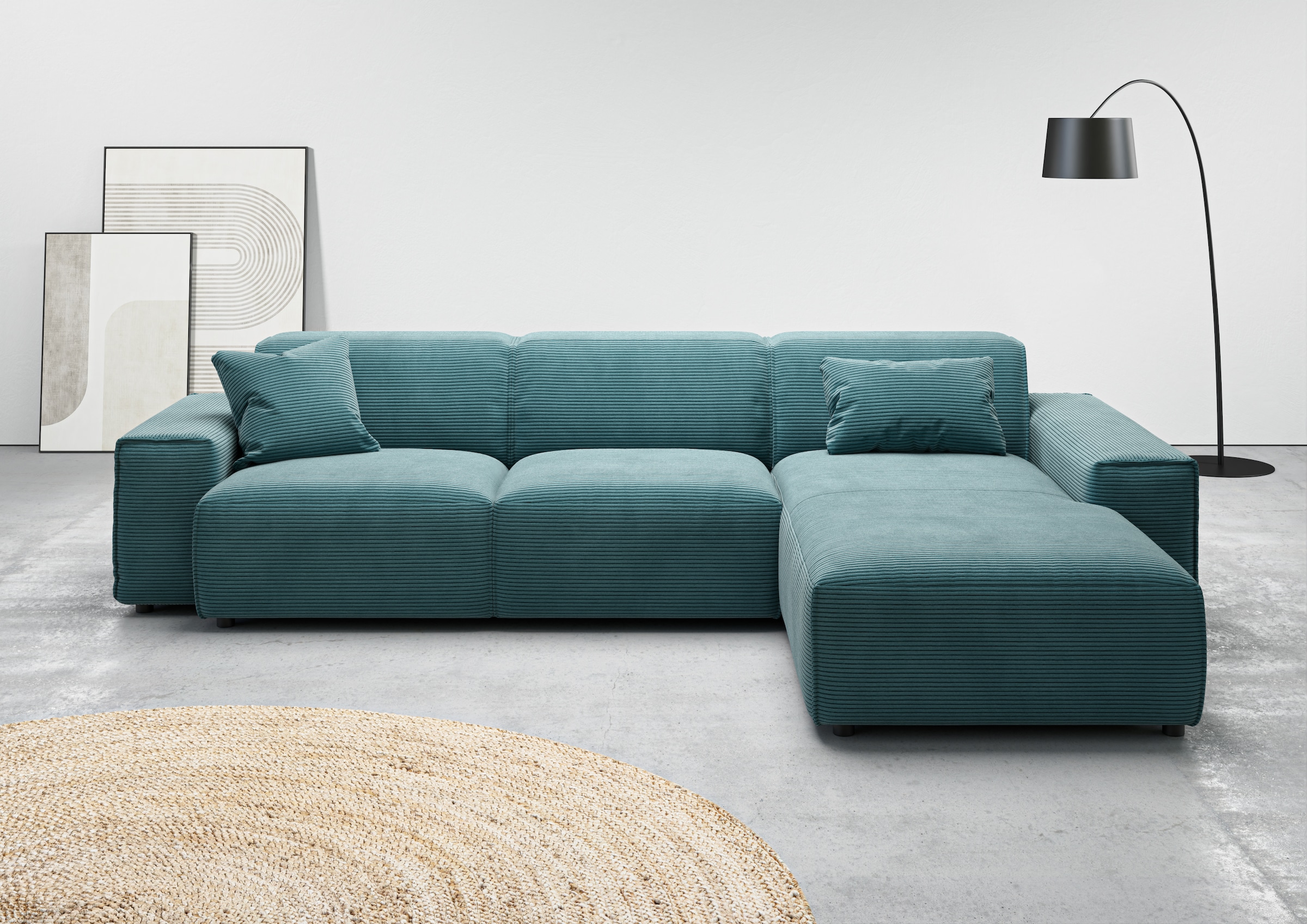 andas Ecksofa »Glimminge auch in Breitcord, Feincord, Bouclé + Easy care-Bezug«, L-Form, Breite 294, Zierkissen