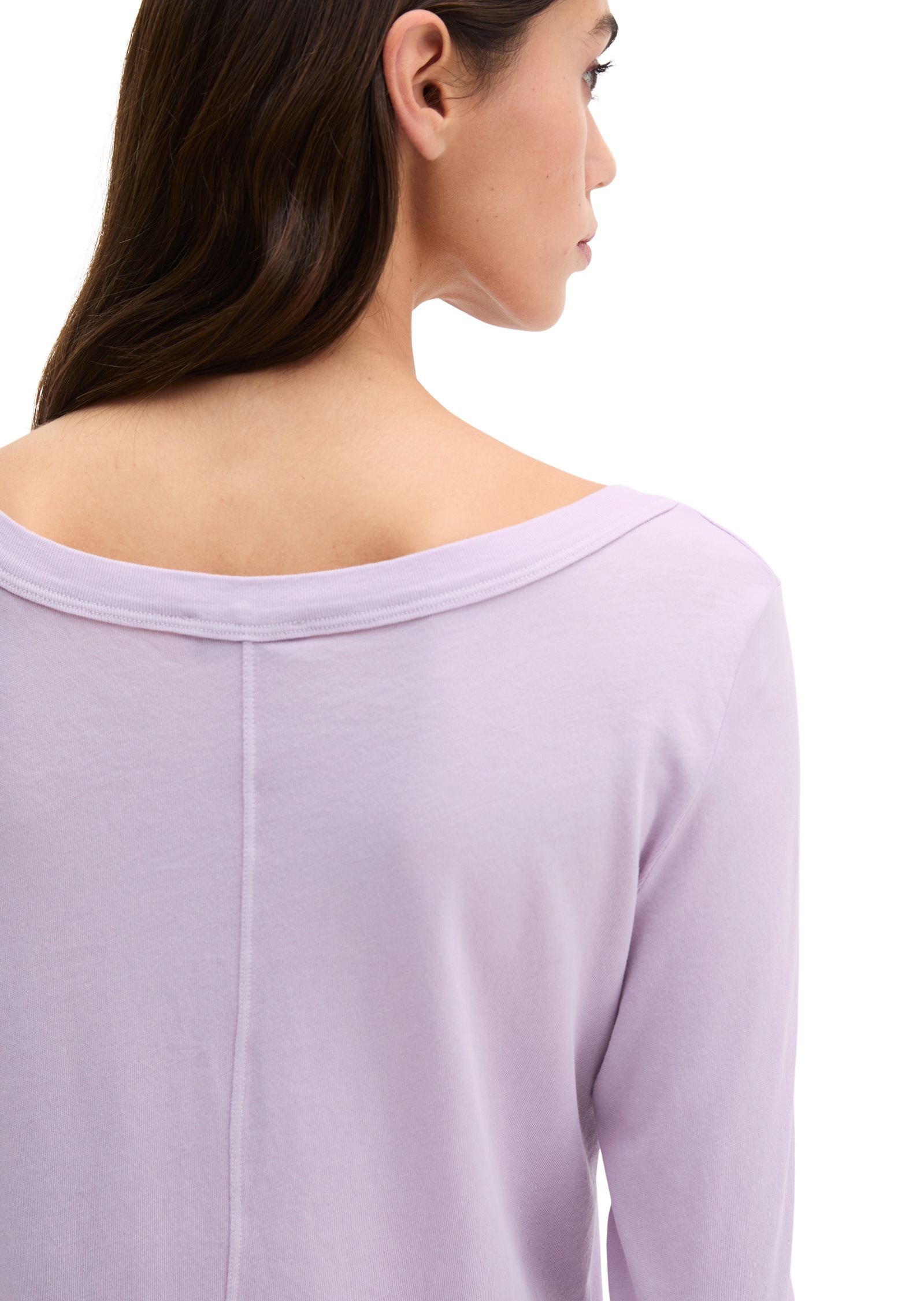 Langarmshirt MARC O'POLO "aus weichem Baumwoll-Single-Jersey", Damen, Gr. XXL, dusty lavender, Obermaterial: 100% Baumwolle, unifarben, Basic, regular fit, U-Boot-Ausschnitt, Rippbündchen, Shirts Langarmshirt 3
