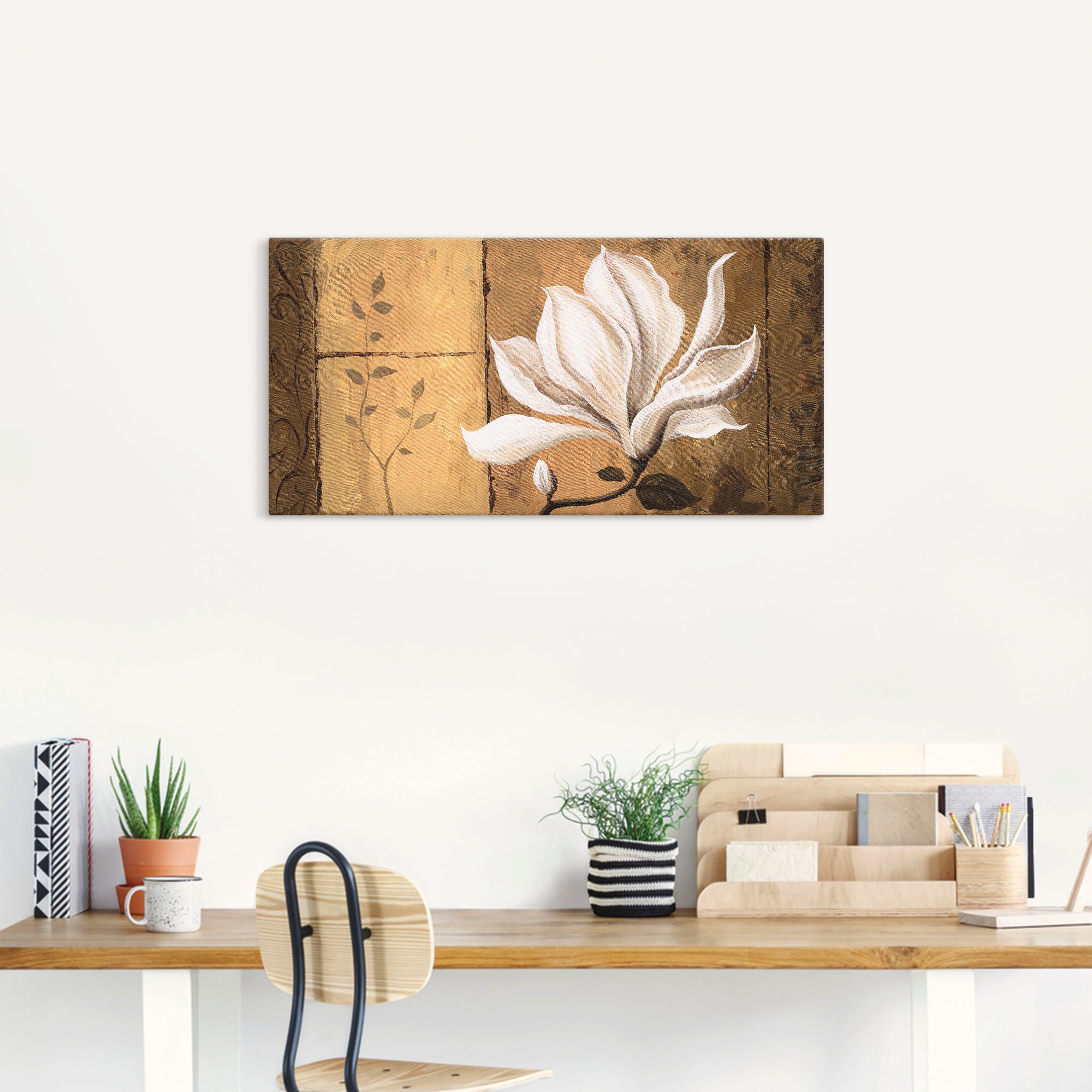 Thumbnail - Artland Leinwandbild "Magnolie an Gold-Braun" Blumen 1 Stk. tlg. als Leinwandbild, Poster in verschied. Größen