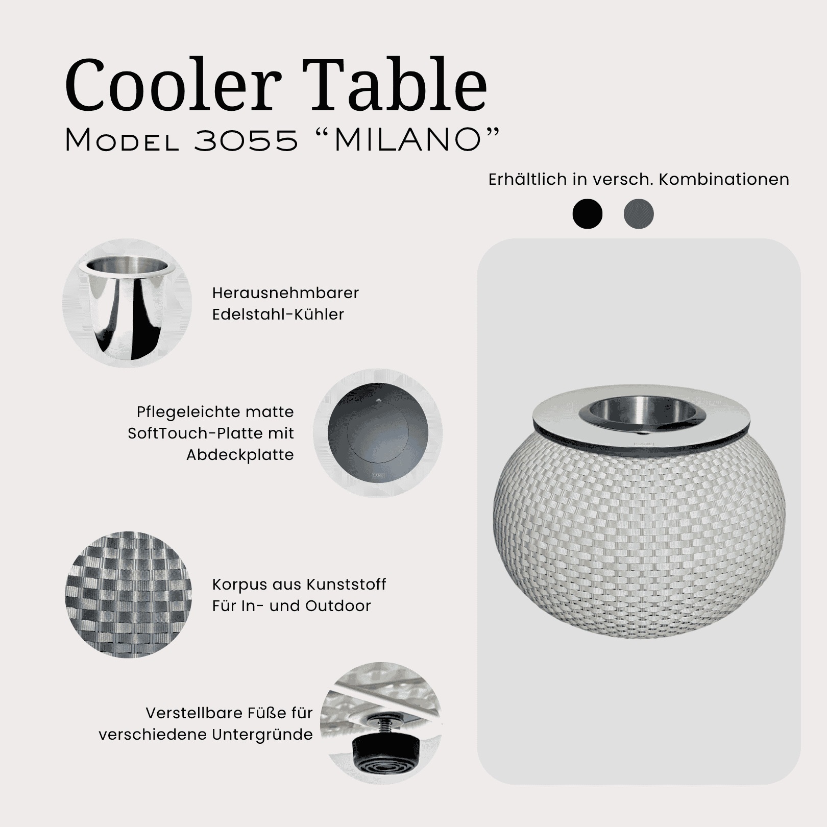 Beistelltisch COOTAB COOLER TABLE "Beistelltisch mit Edelstahl-Kühler Milano 40 cm", bunt (anthrazit, champagner), B:55cm H:40cm, Tische, Beistelltisch 2