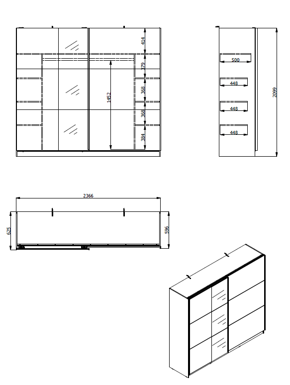 INOSIGN BAUR | INKLUSIVE Schwebetürenschrank Inneneinteilung mit Spiegel, »Sierra«,