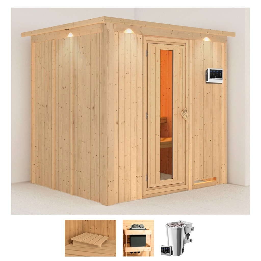 Karibu Sauna »Dima«, (Set), 3,6-kW-Bio-Plug & Play Ofen mit externer Steuerung