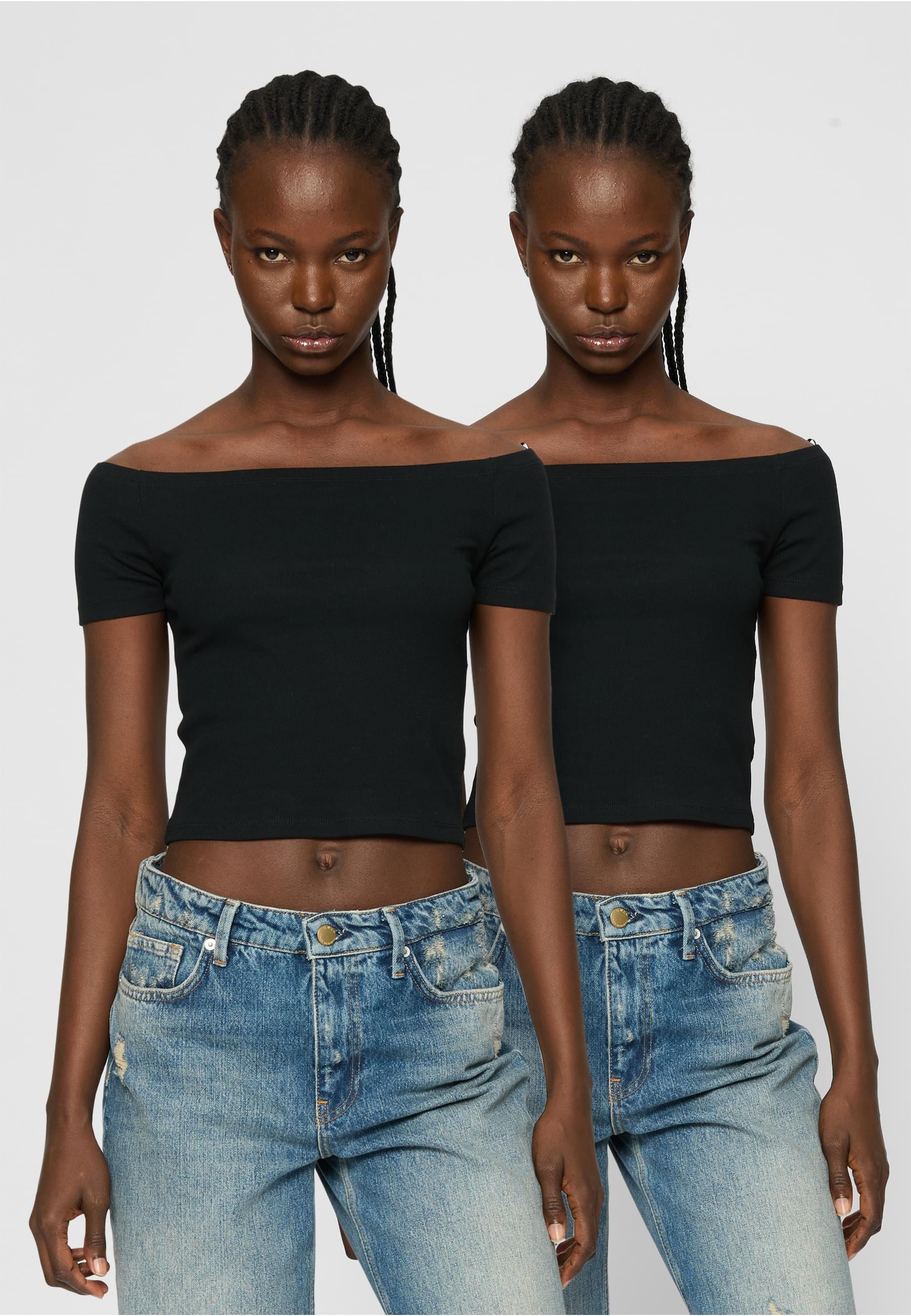 URBAN CLASSICS T-Shirt »Urban Classics Ladies Organic Off Shoulder Rib Tee 2-Pack«, (1 tlg.)