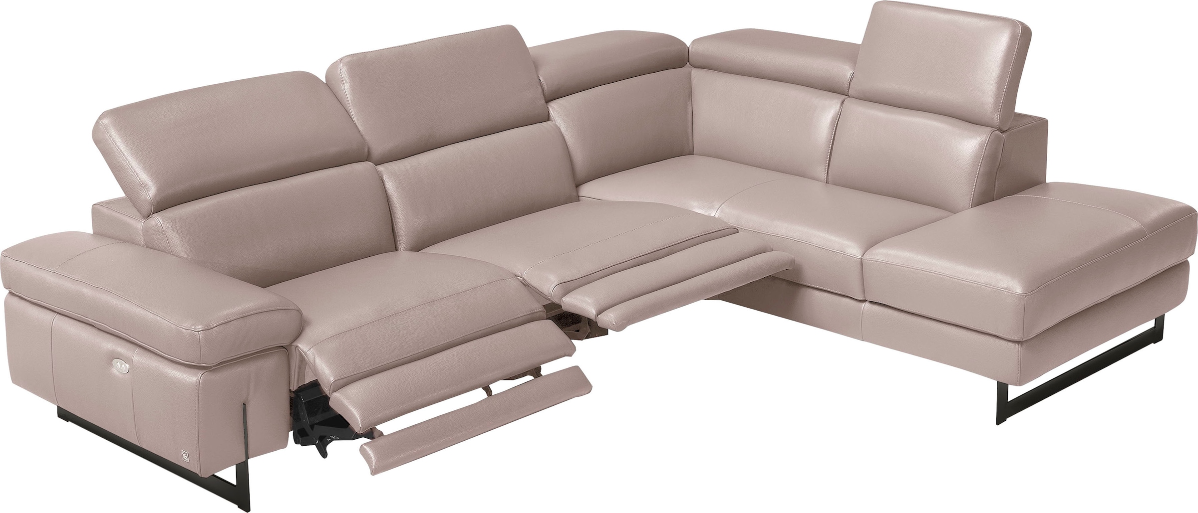 Egoitaliano Ecksofa "Candice, elegant, edel und bequem, erstklassiger Sitzkomfort, L-Form" inkl. 2 elektrischer Relaxfunktionen, Bedienung über Taste an Armlehne
