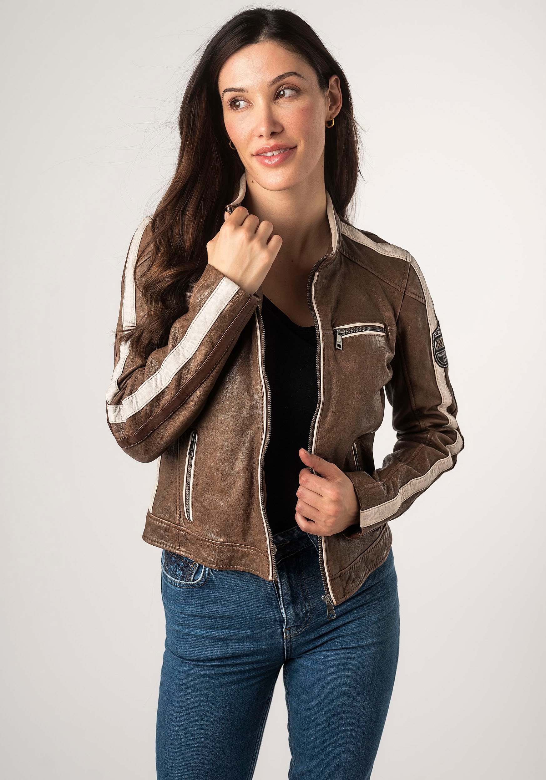 Mauritius Lederjacke »MWHighwalie«, im Racer-Look, mit Patch
