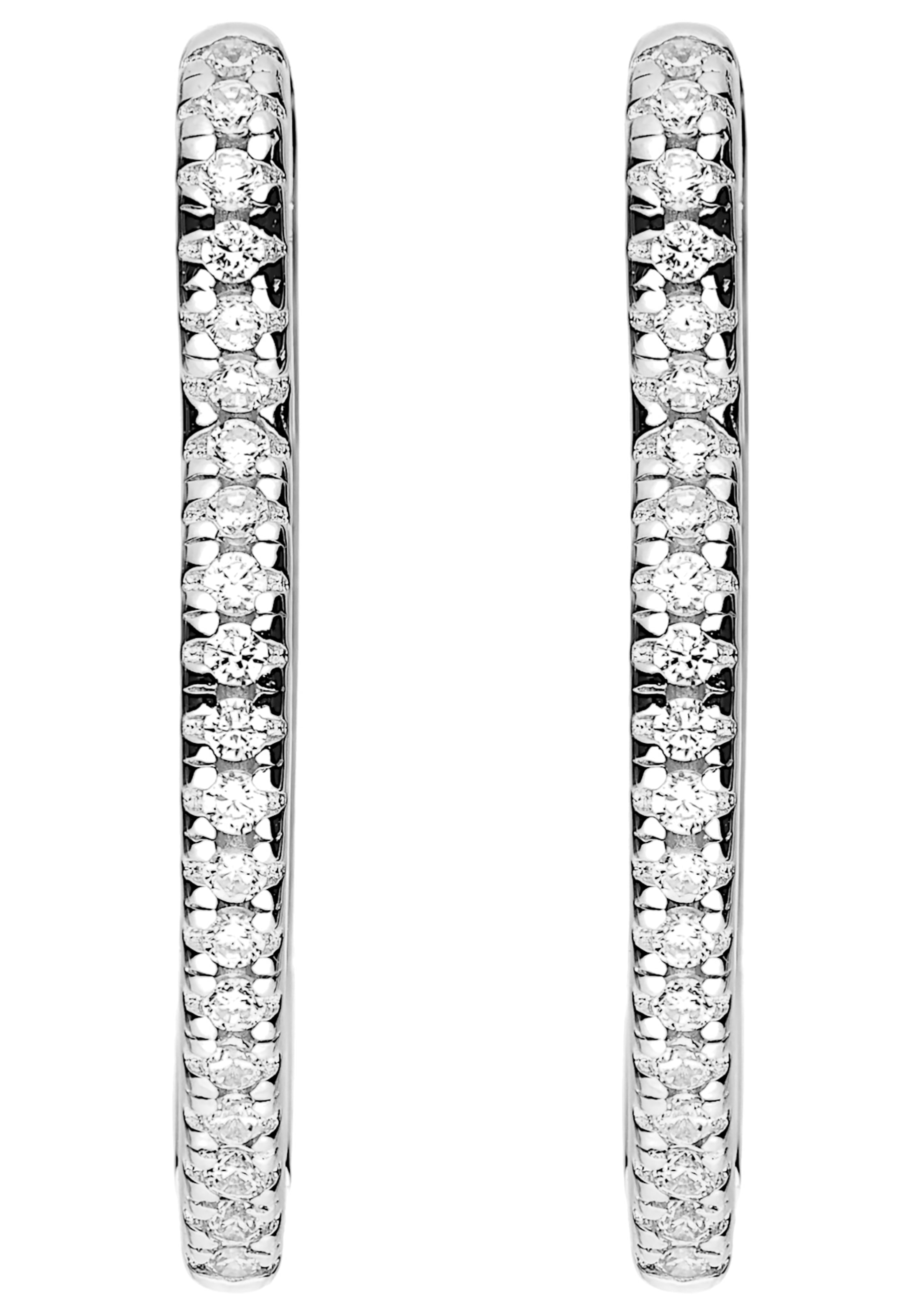 JOBO Paar Creolen »Ohrringe spitz 20 mm mit 40 Zirkonia« 925 Silber rhodiniert oder vergoldet