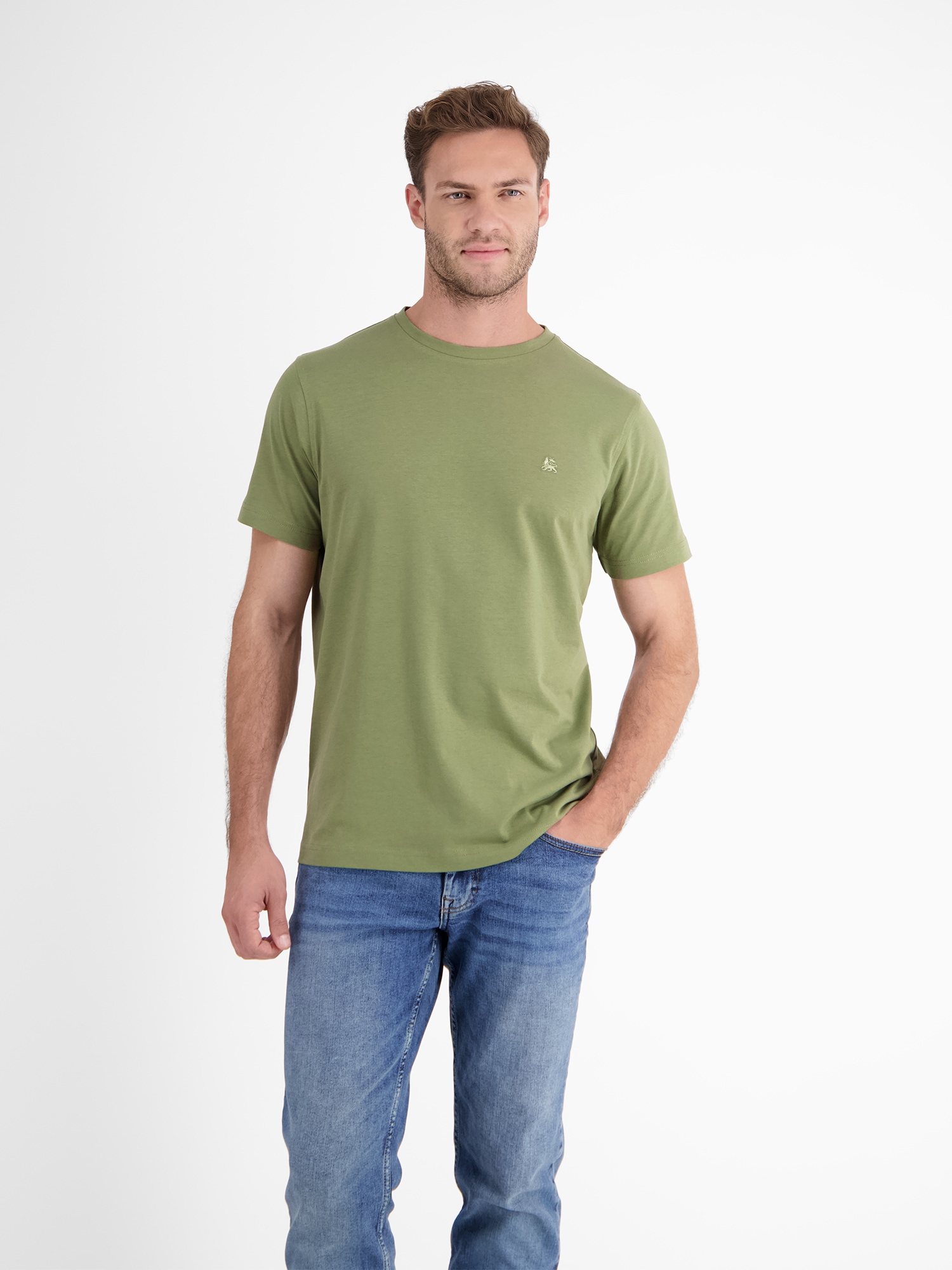 LERROS T-Shirt »LERROS Basic T-Shirt mit Logostitch, unifarben«