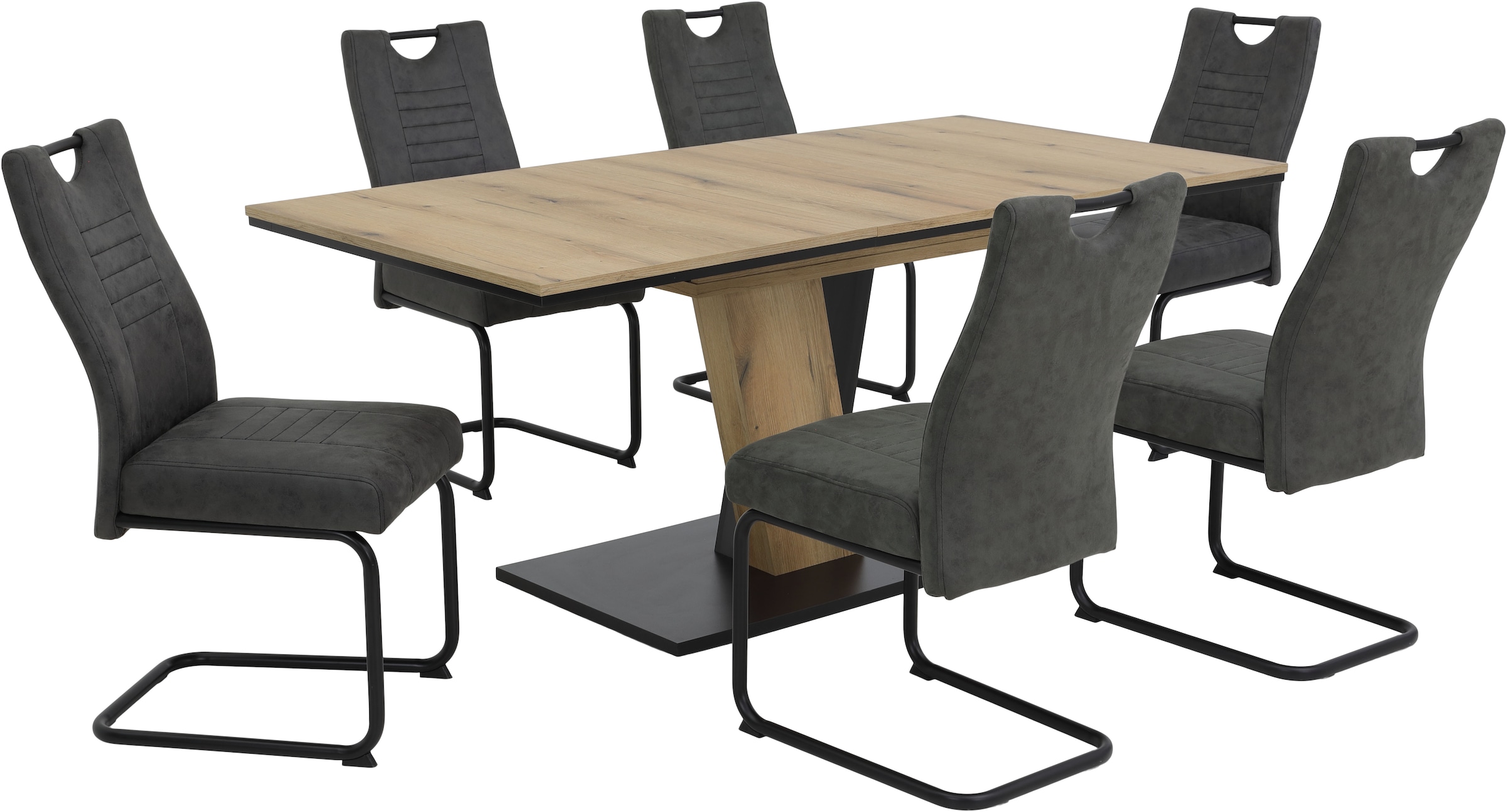 HELA Essgruppe "WESER" 7 Stk. tlg. Säulentisch 140-180x90 cm, Stuhl mit Fed günstig online kaufen