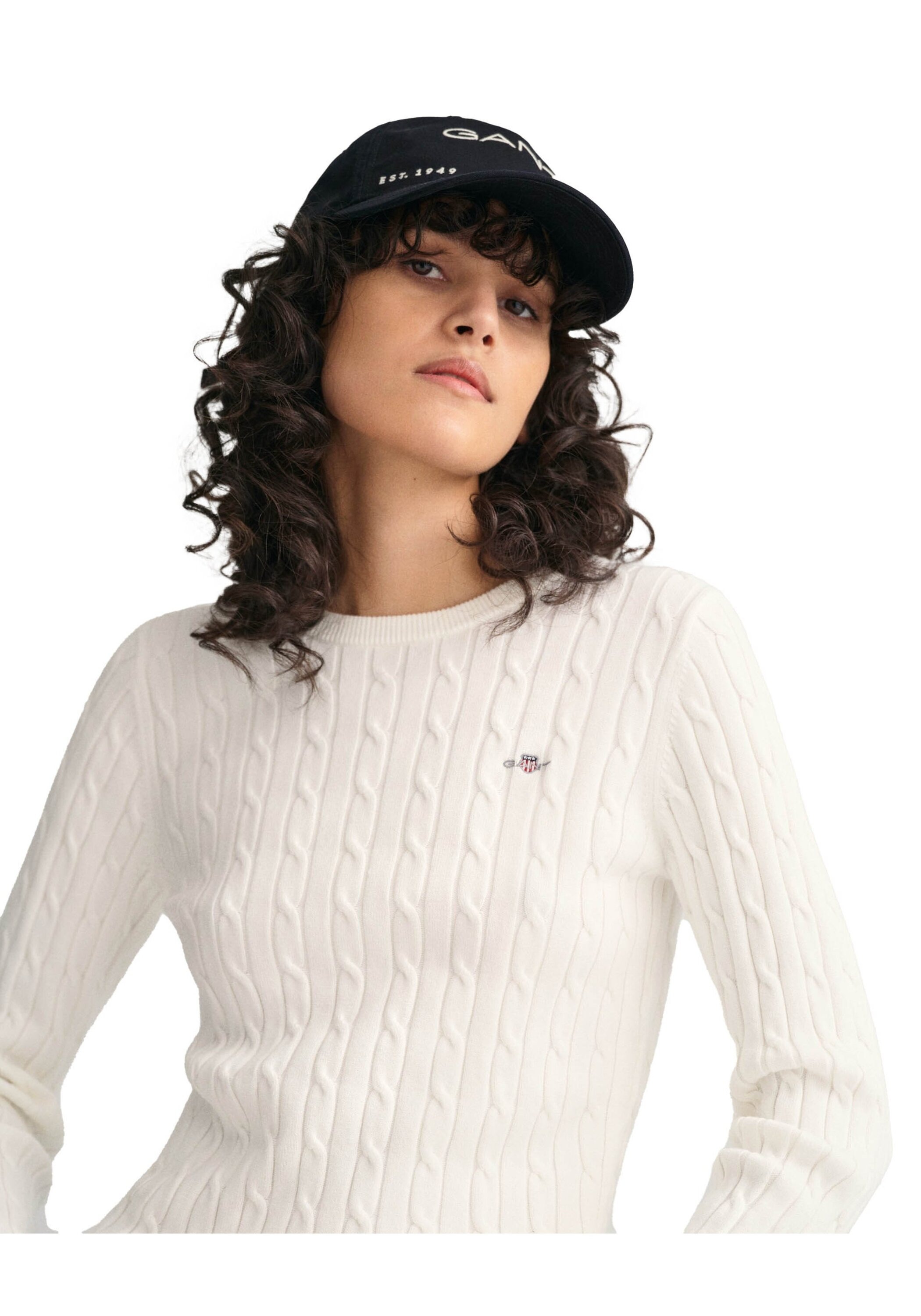 GANT Stretch Cotton Cable C-neck Dam, Eggshell, XL 8