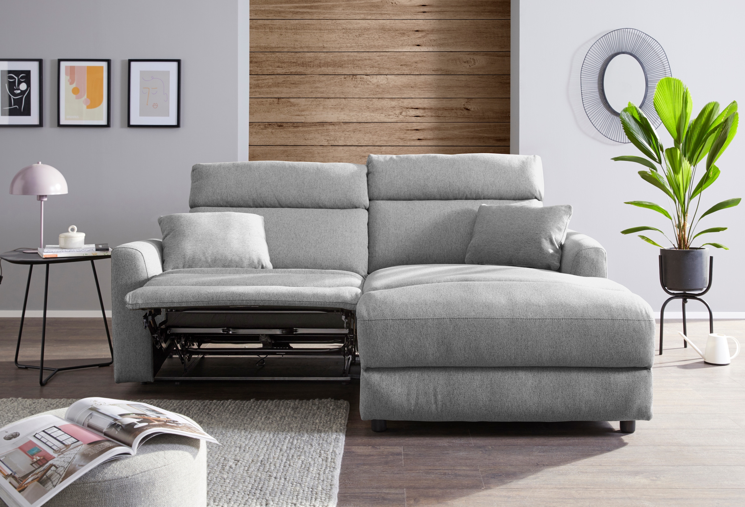 INOSIGN Ecksofa »JENNA, L-Form, 209cm, manuelle u. elektrische Funktion, mit USB A/C,«, Liegefunktion 105°-150°, Federkern, Struktur fein