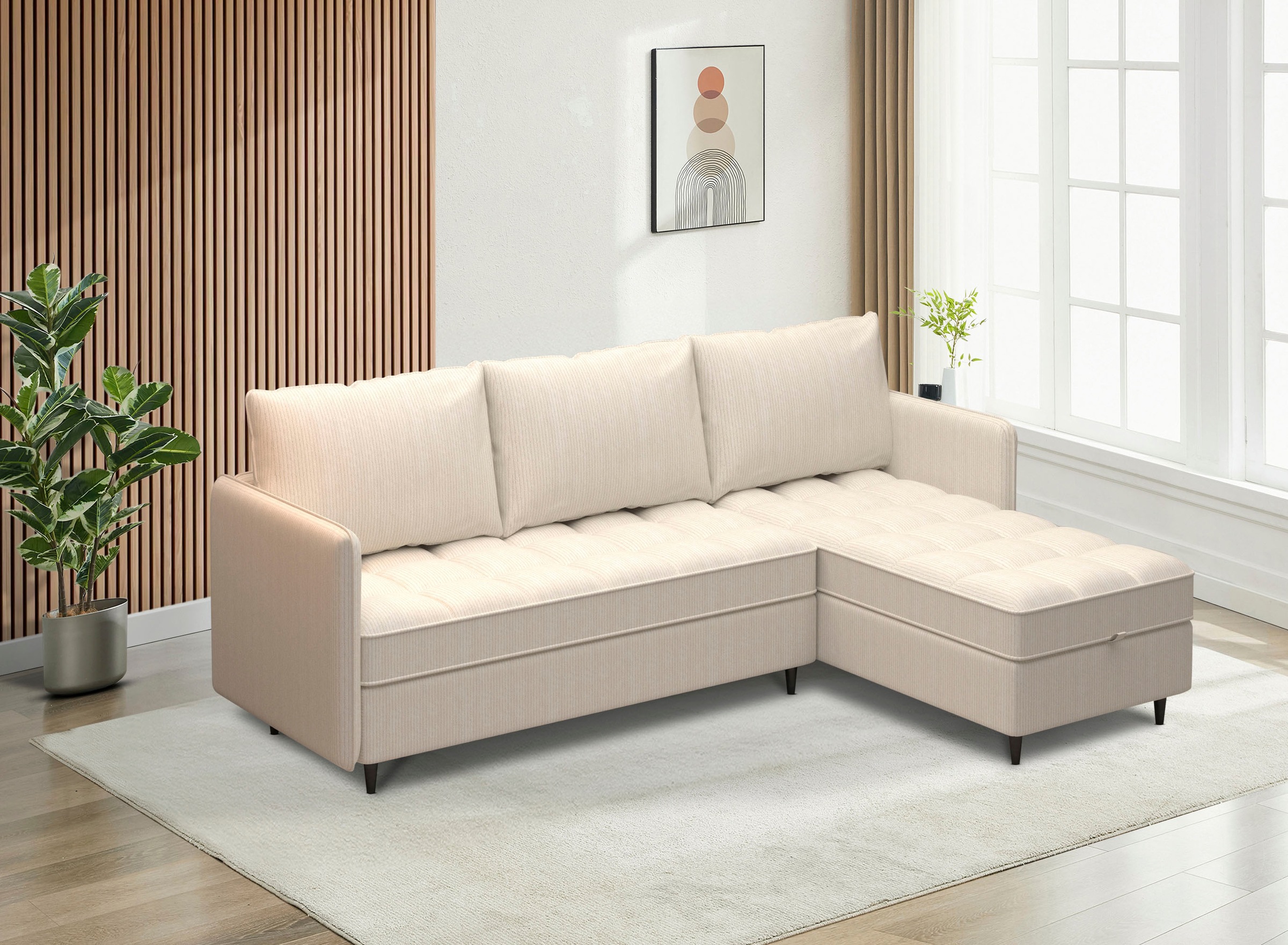 Dorel Home Ecksofa »LINDHUS, L-Form, 4 verschiedene Stellvarianten, Lounge-Sofa,«, Wohnlandschaft, mit Recamiere, großer Bettkasten, Cord, Chenille