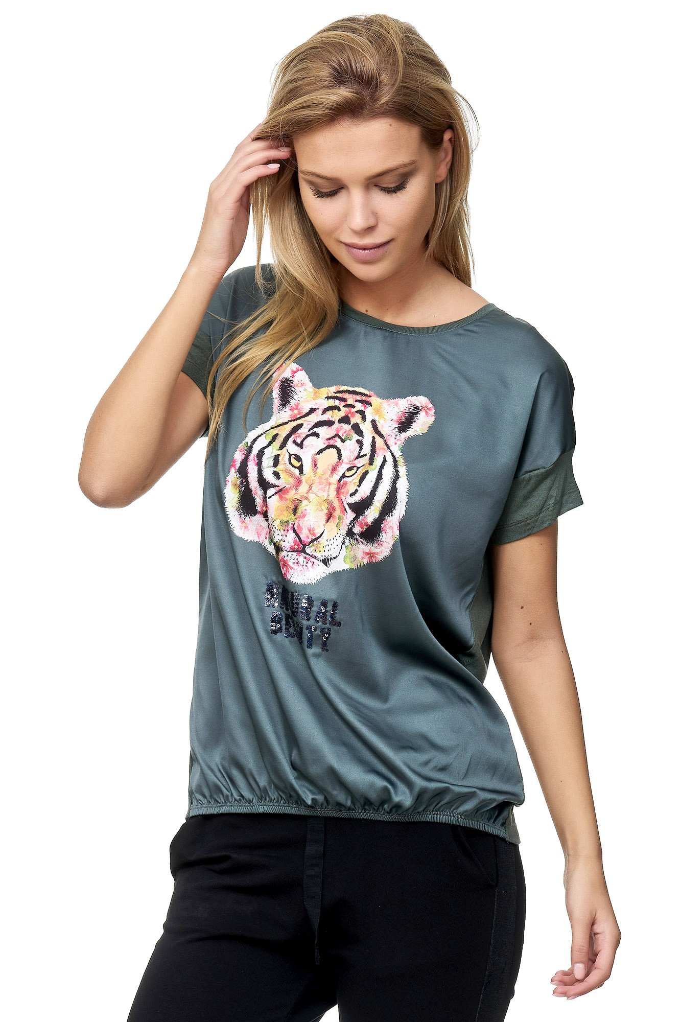 Decay T-Shirt, mit Aufdruck und Pailletten