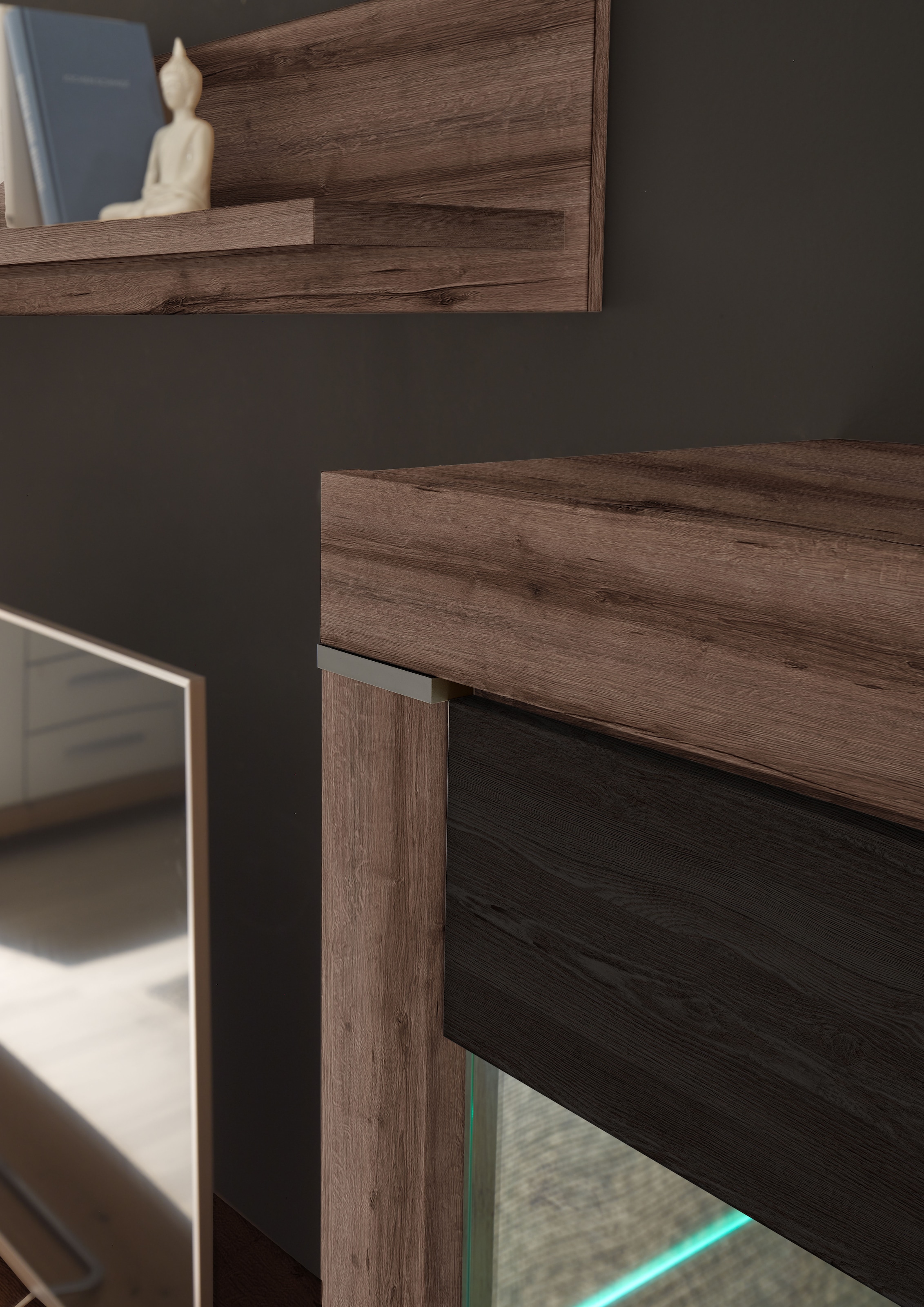 HBZ Highboard »Balin mit LED-Beleuchtung, BxHxT 160x125x45 cm«, (1 St.), Mit 2 Türen und 1 Tür mit Teilverglasung