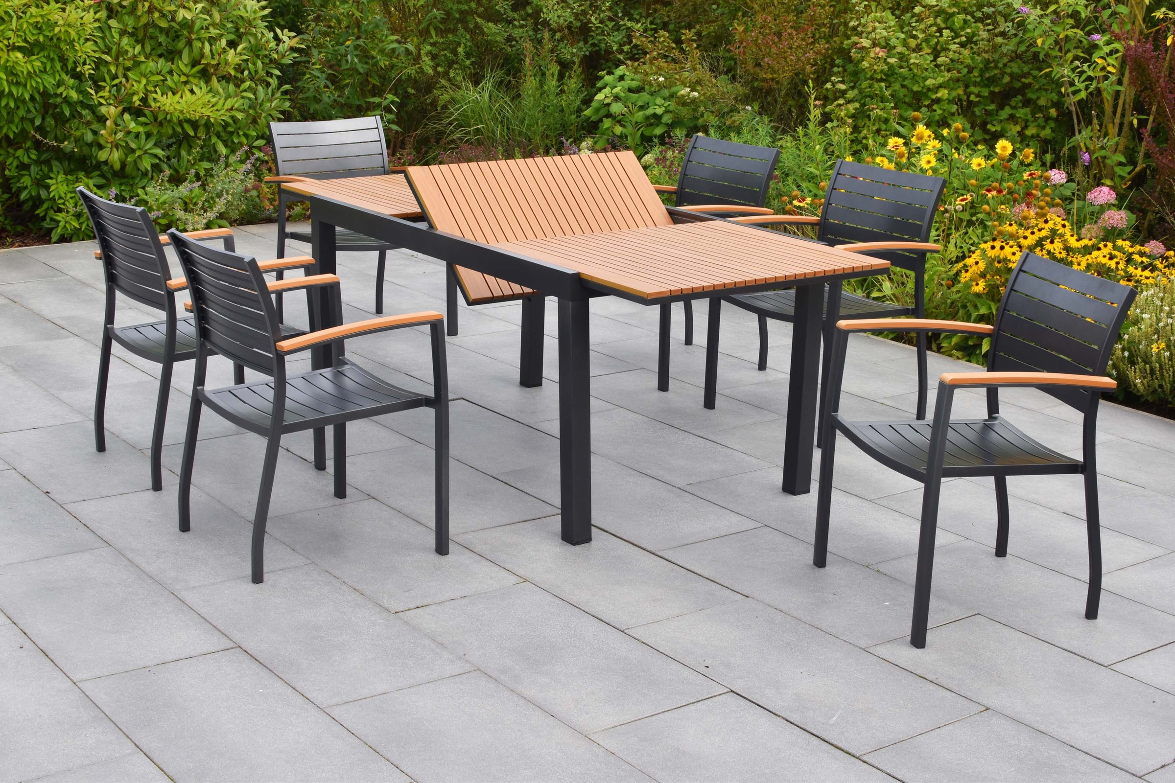 MERXX Garten-Essgruppe »Astros« Set, 13 tlg. inkl. 6 Stapelsessel, 6 Auflagen, 1 Ausziehtisch