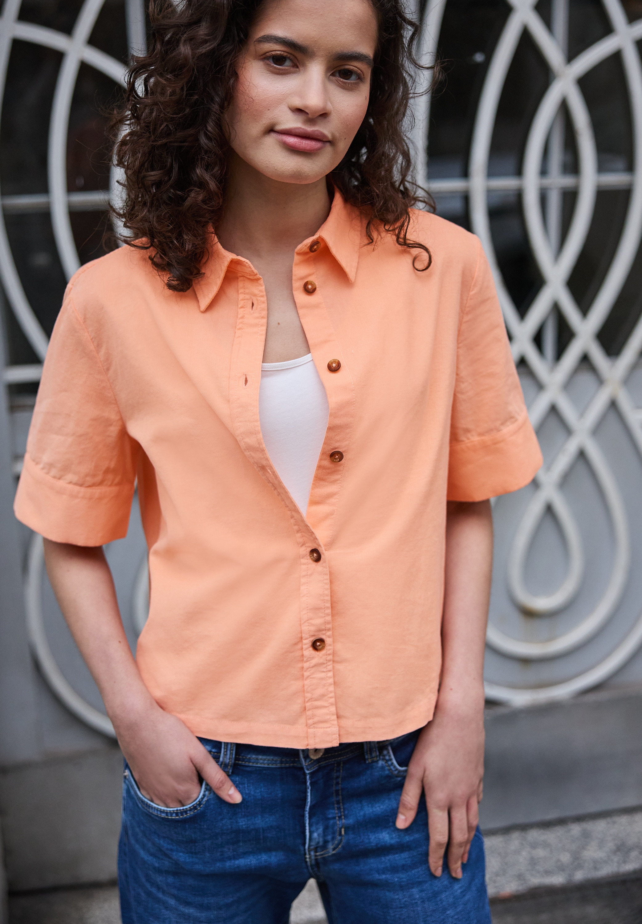 STREET ONE STUDIO Kurzarmbluse aus reiner Baumwolle günstig online kaufen