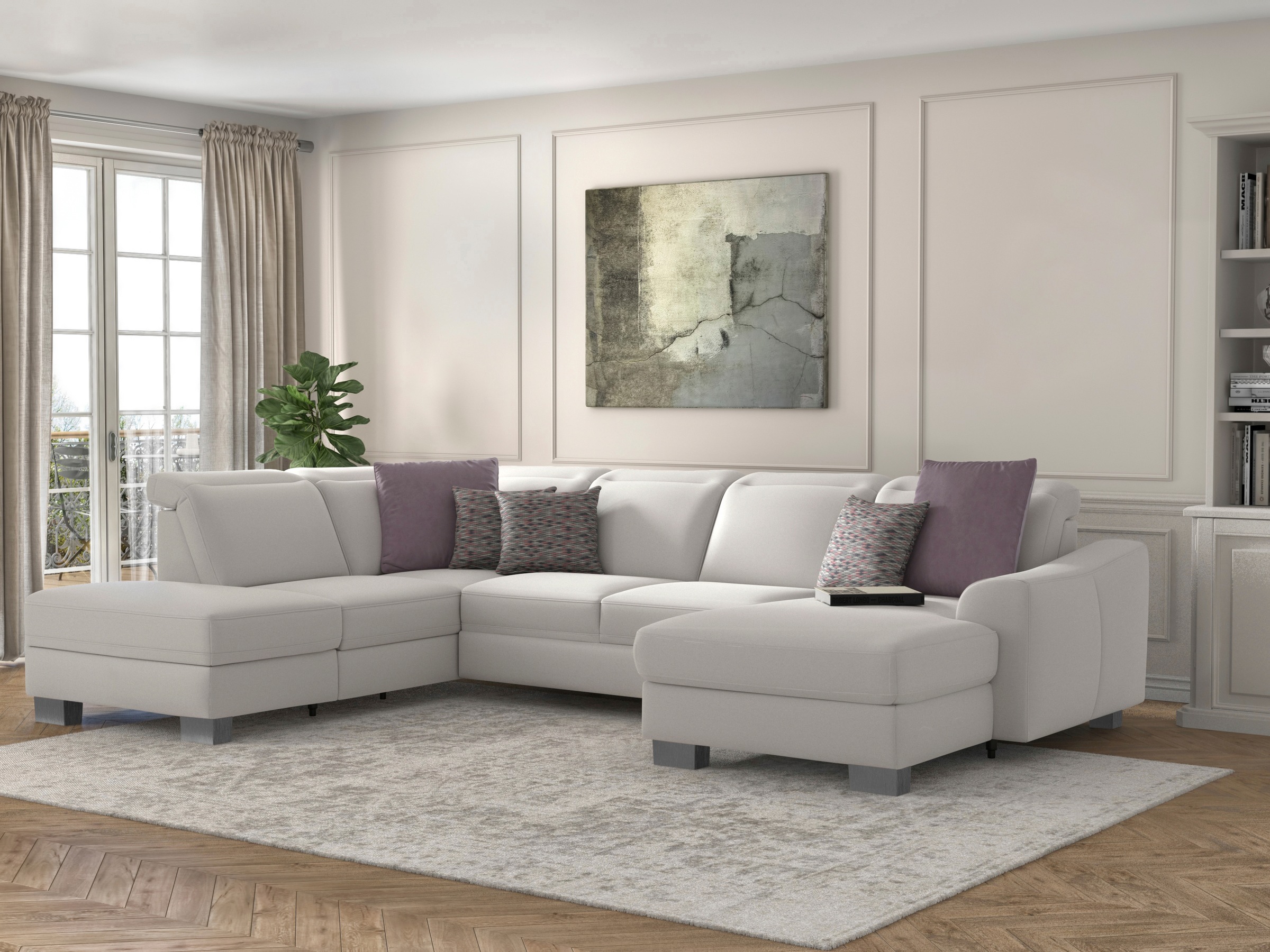 Thumbnail - sit&more Wohnlandschaft "Dundee U-Form" mit Federkern und Edelstahlfüßen, wahlweise mit Kopfteilverstellung