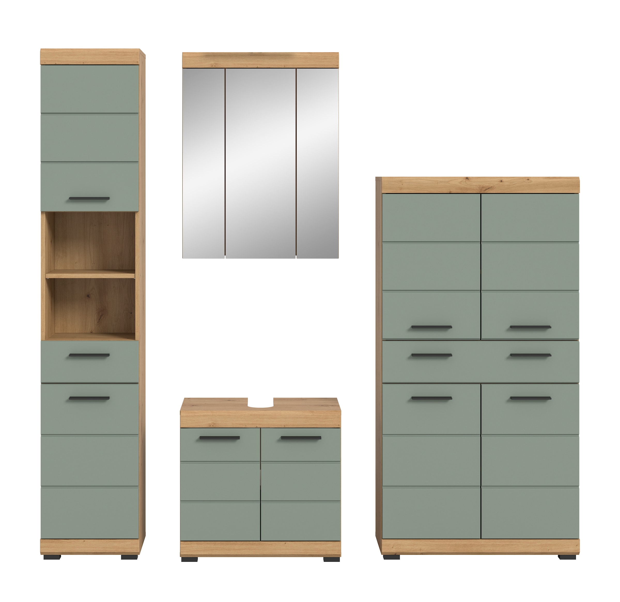 INOSIGN Badmöbel-Set »Siena, 4 teilig, bestehend aus:«, (Set), Hochschrank, Waschbeckenunterschrank, Spiegelschrank, Midischrank