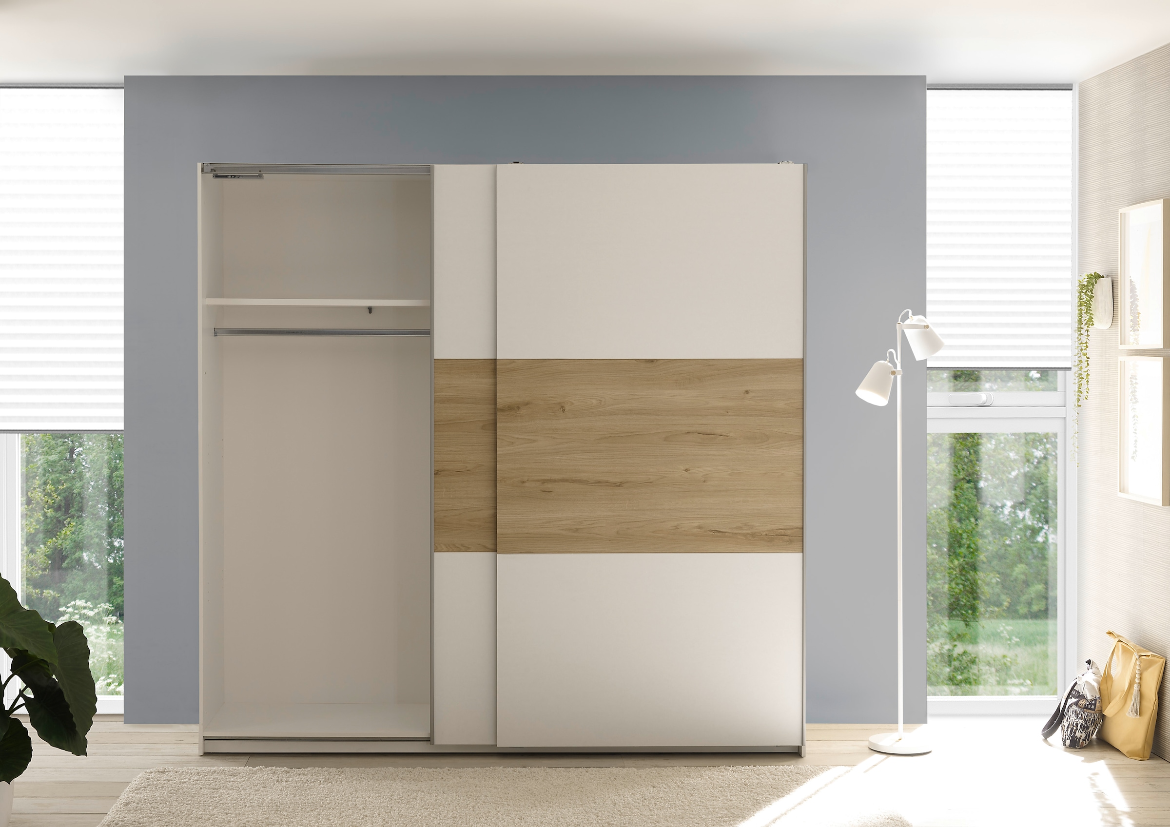 Schlafkontor Schwebetürenschrank »Kiara Kleiderschrank, Schiebetürenschrank, Schrank mit Schiebetüren«, Bauchbinde in farblicher Absetzung