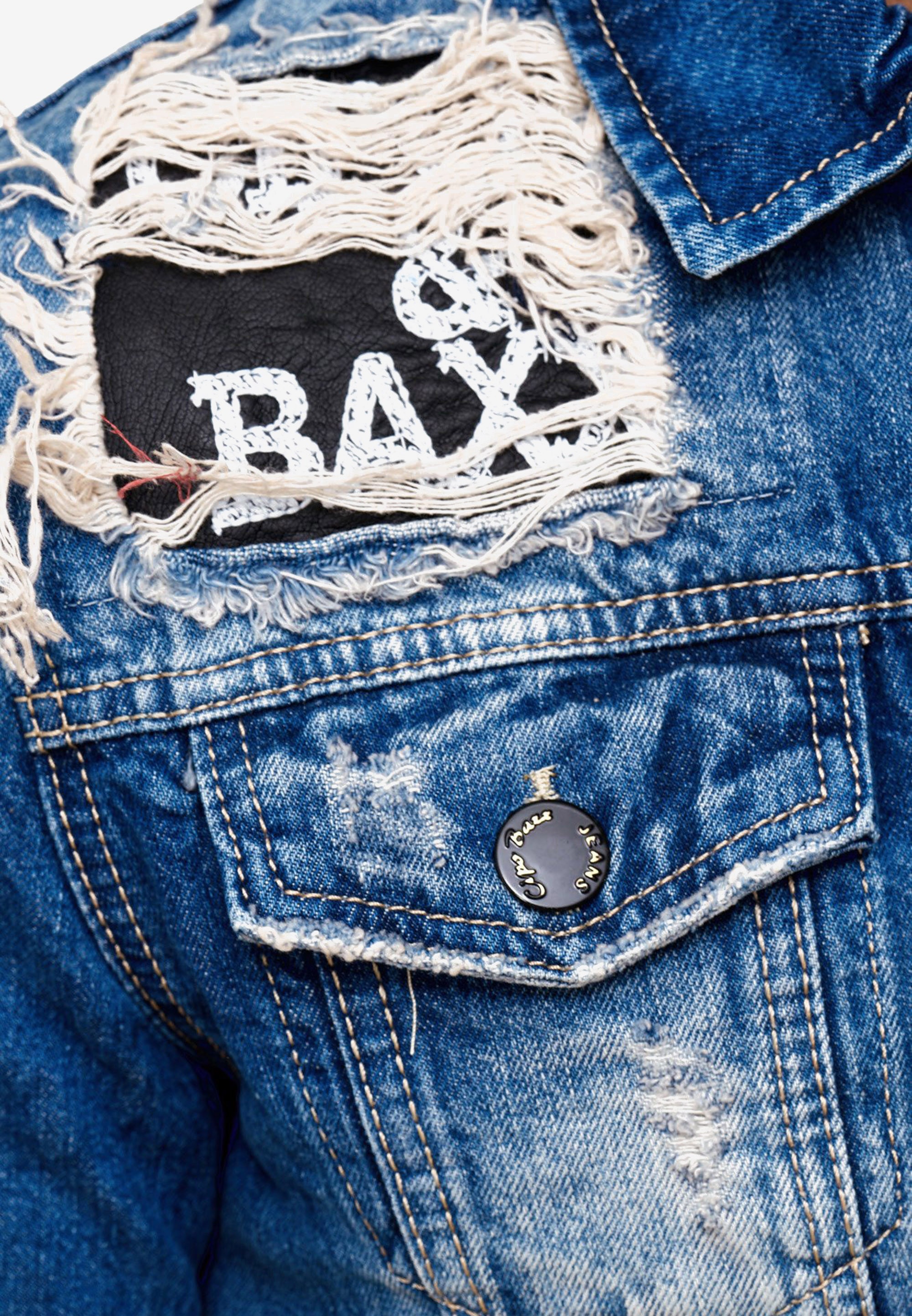 Cipo & Baxx Jeansjacke, in Destroyed-Optik mit Biker-Elementen