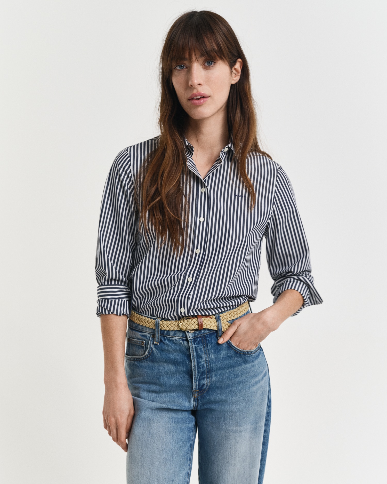 Gant "REG POPLIN STRIPED SHIRT" mit einer kleinen Logostickerei auf der Bru günstig online kaufen