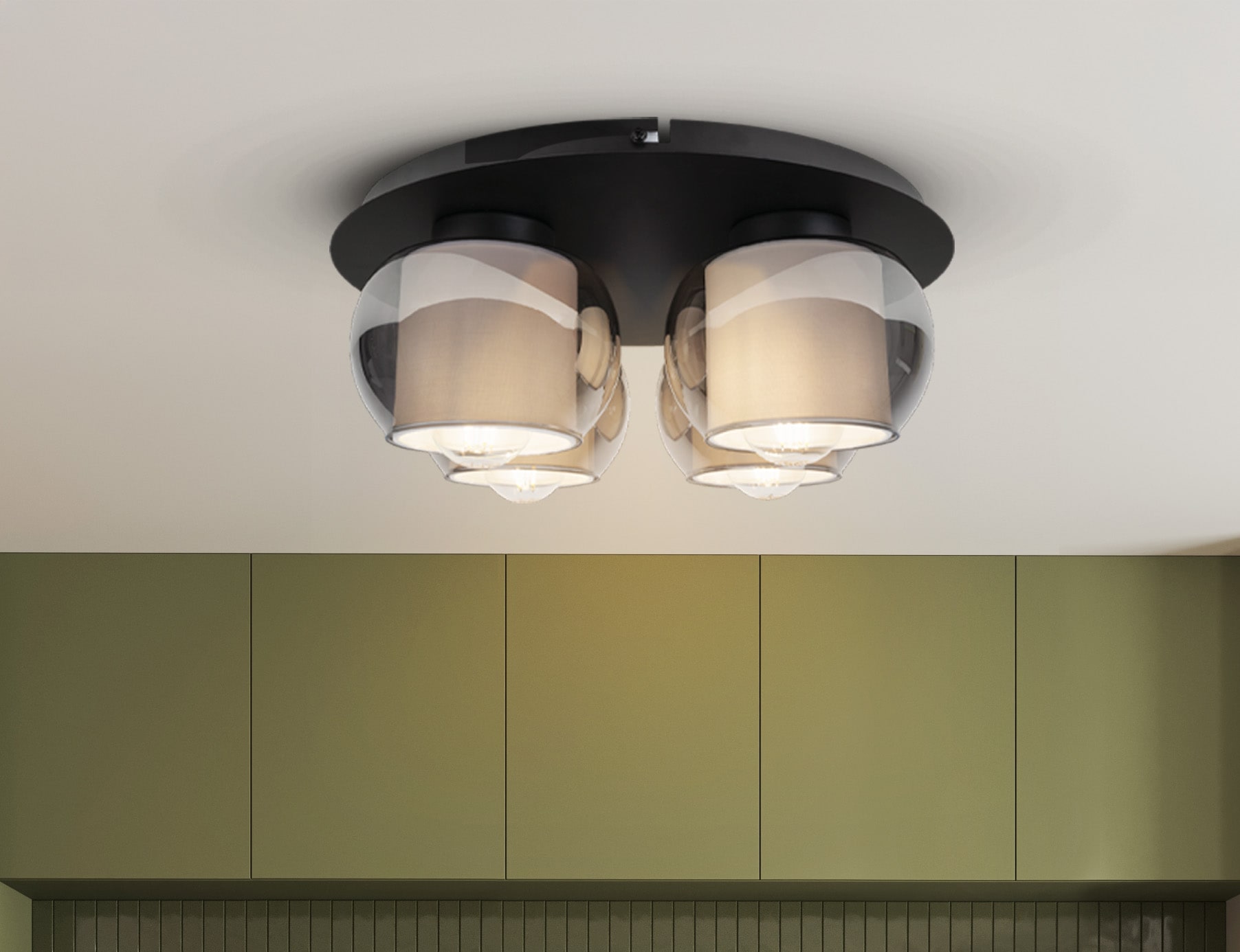 OTTO home Deckenleuchte »Tanissa mit Doppelschirm« E27 1 Stk. Deckenlampe rund Rauchglas, innen Stoffschirm, E27, Glasschirm, Textil