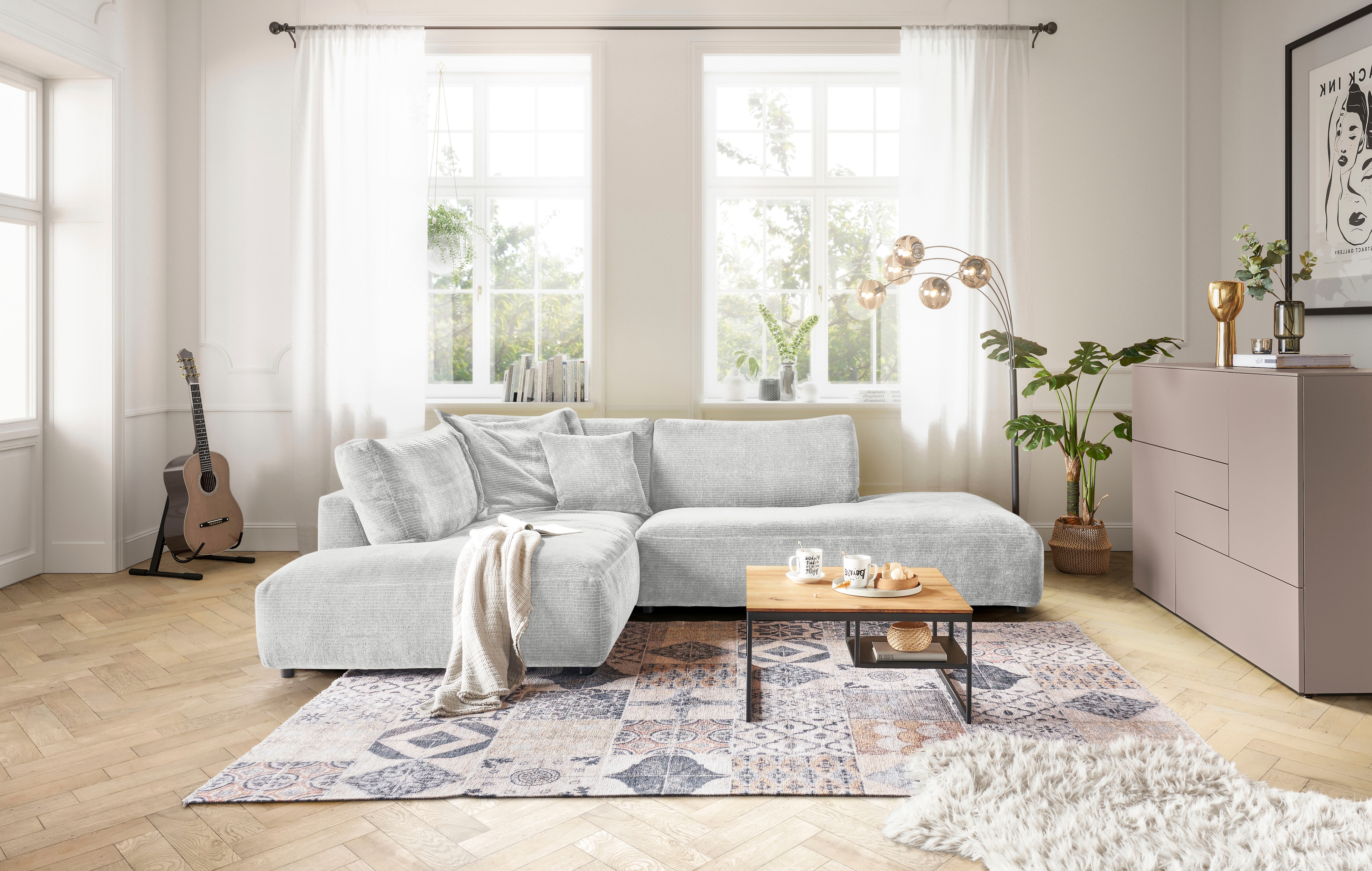 Musterring Ecksofa "Lucia bequem, elegant & zeitlos, elegante Sofa ohne Armlehnen" mit großem Longchair, verschiedene Farben, B304 x T224 cm