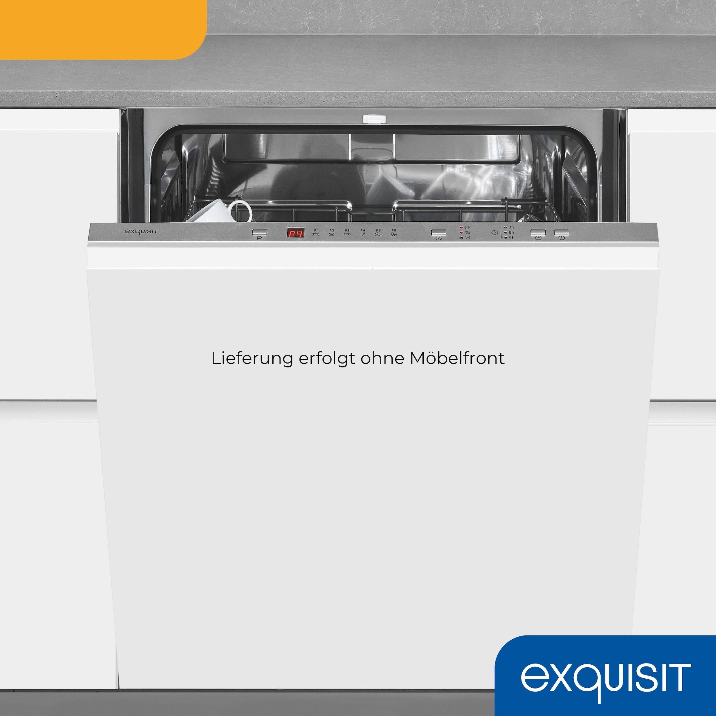 exquisit vollintegrierbarer Geschirrspüler 6312 »EGSP6312-E-030E silber« 11 l 12 tlg. Maßgedecke 12 Maßgedecke & flüsterleise 49 dB – stark und angenehm ruhig