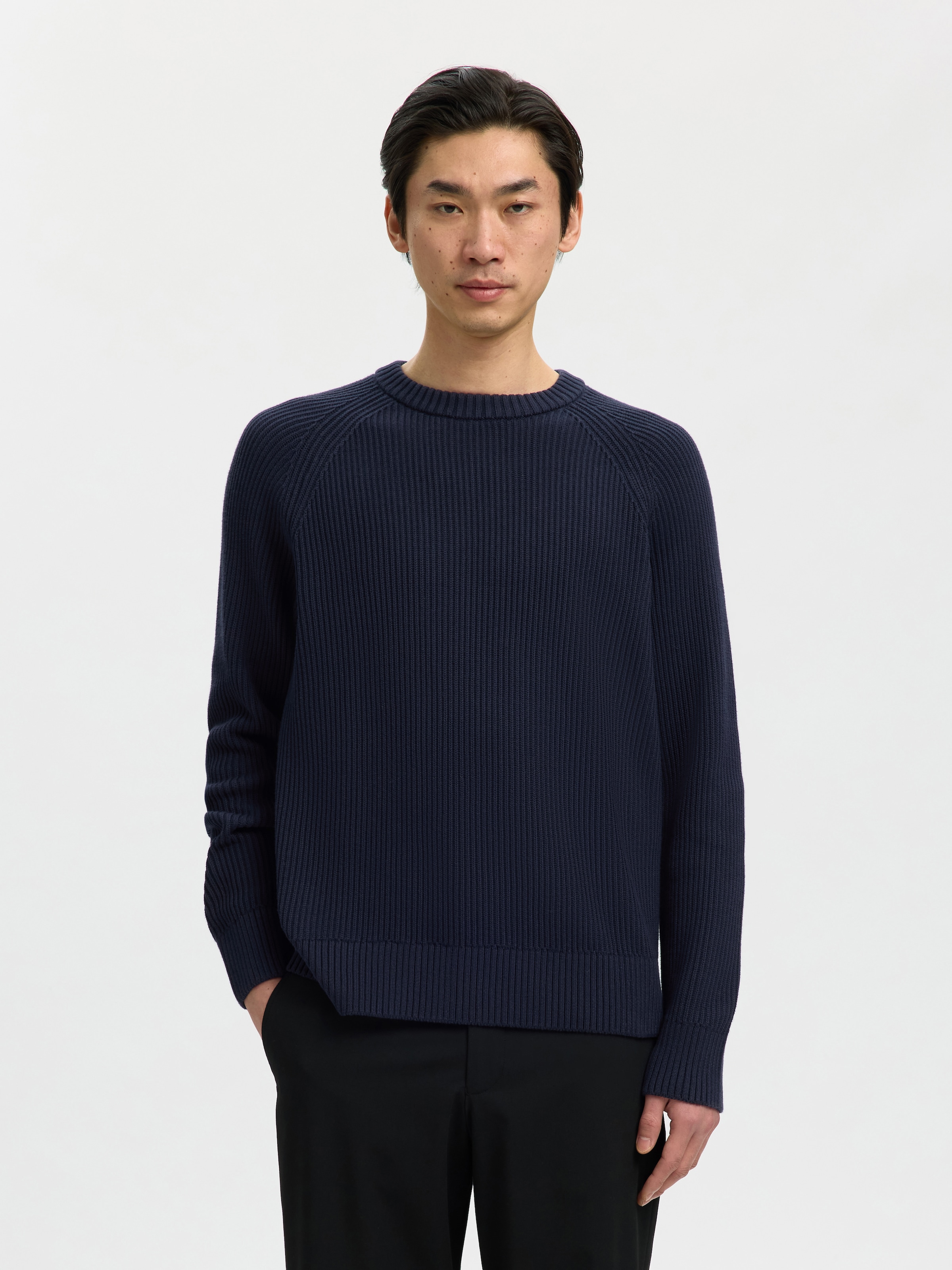 SELECTED Rundhalspullover »SLMBRAUN KNIT RIB CREW NECK NOOS« Baumwolle, relaxed fit
