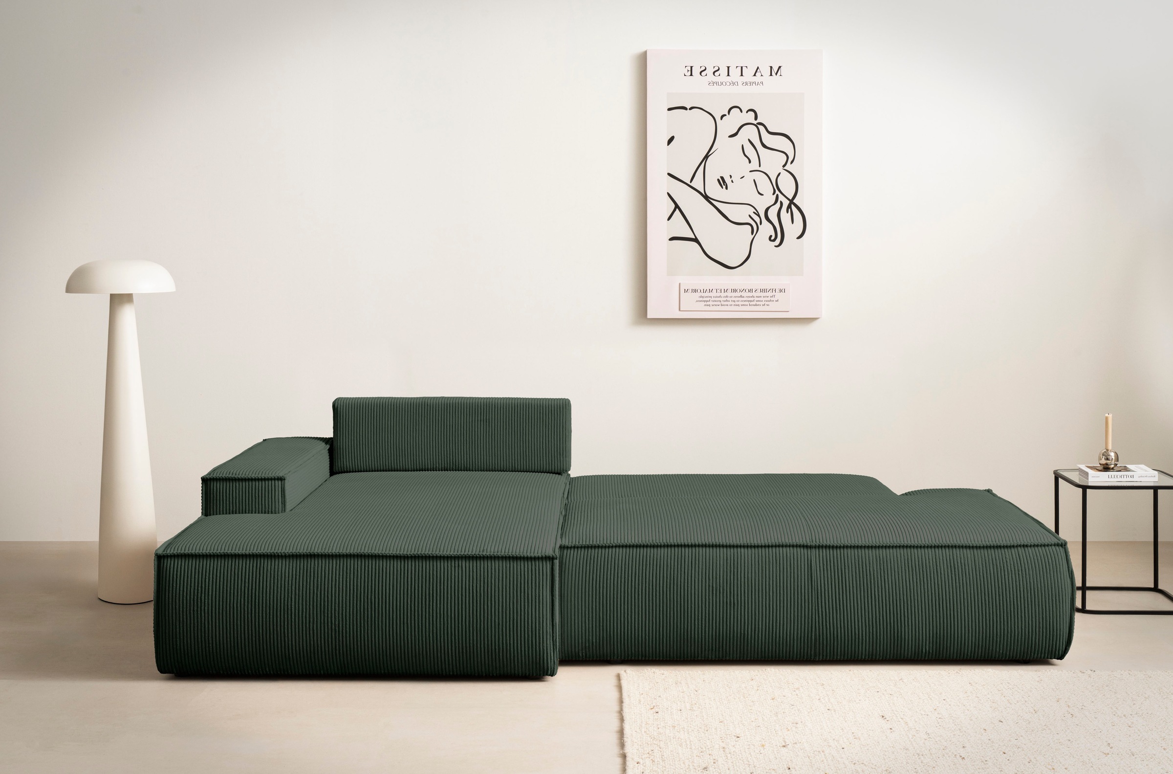 Home affaire Ecksofa »SHERWOOD, Schlafsofa in L-Form offen (275cm), Cord, Leinenoptik«, Schlaffunktion und Bettkasten, Kedernaht, hoher Sitz- & Liegekomfort