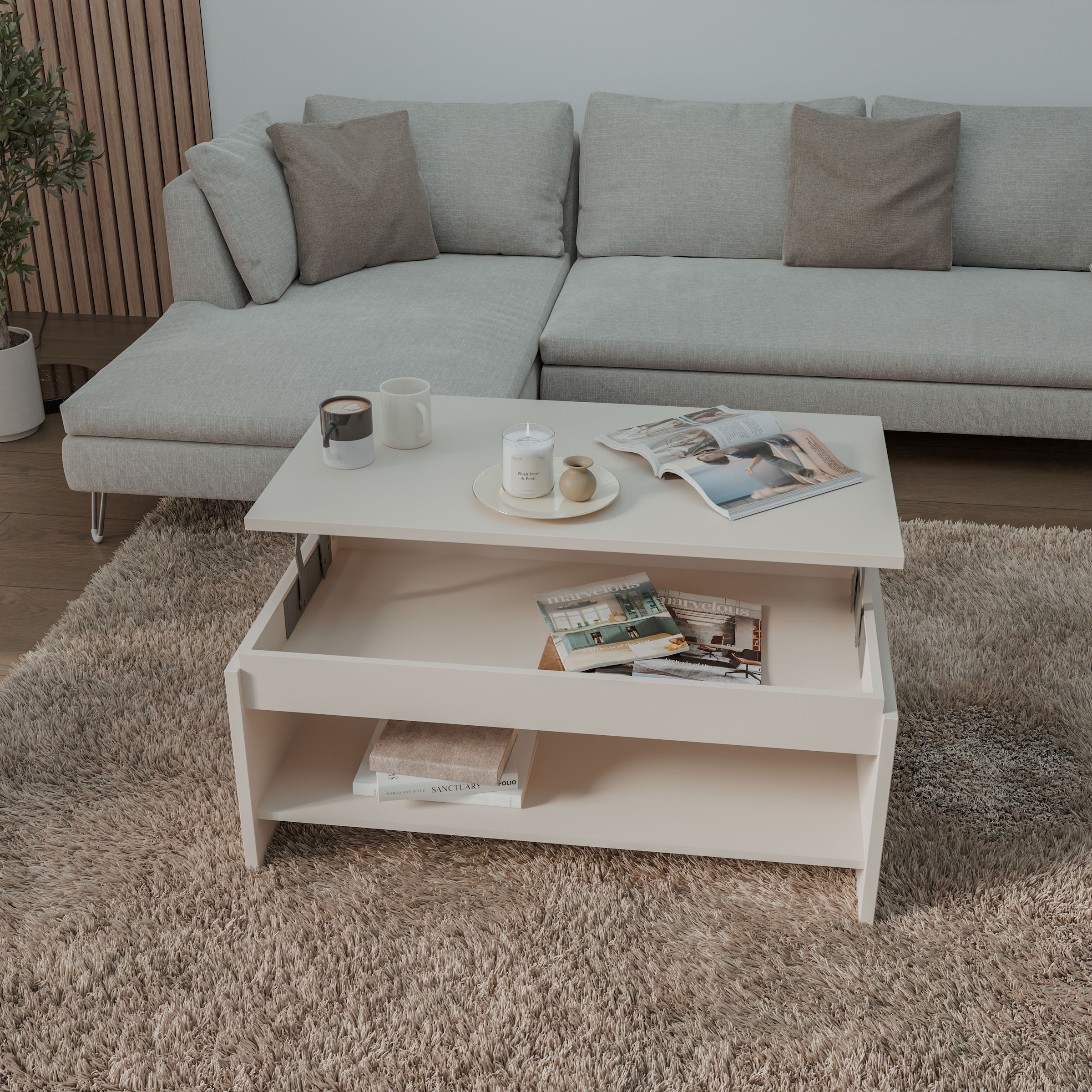 FORTE Couchtisch »Couchtisch, Ablage, Stauraum, als Esstisch nutzbar« höhenverstellbar, B/H/T 100/45,7/56 cm