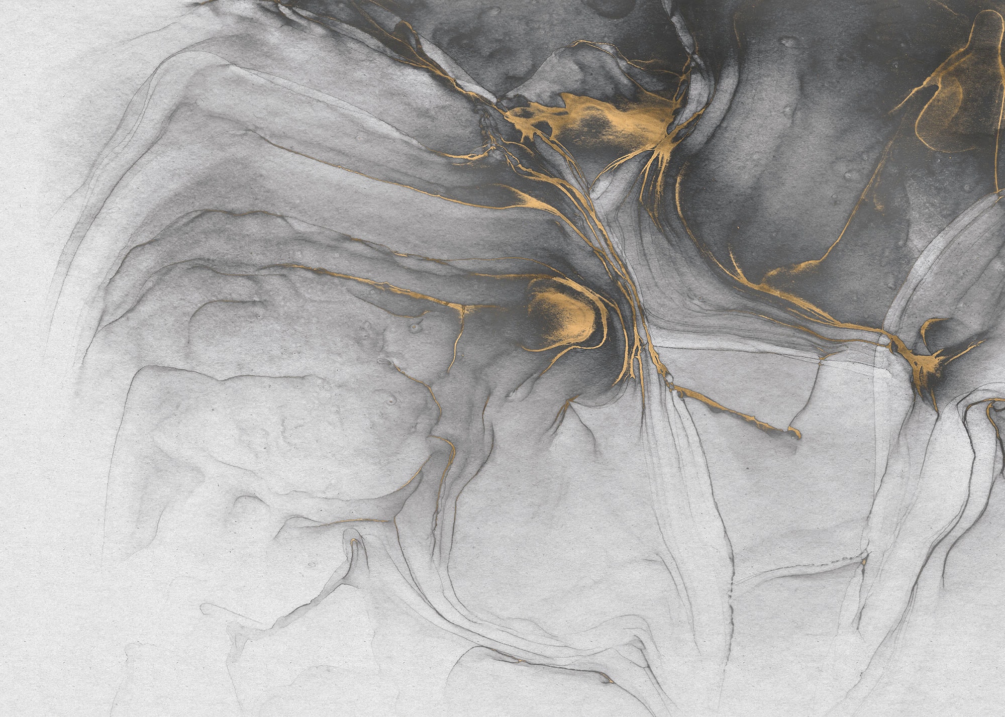 Komar Fototapete »Ink Gold Flow«, bedruckt, 350 x 250 cm (Breite x Höhe) - Tapete, Vlies, Wohnzimmer, Schlafzimmer
