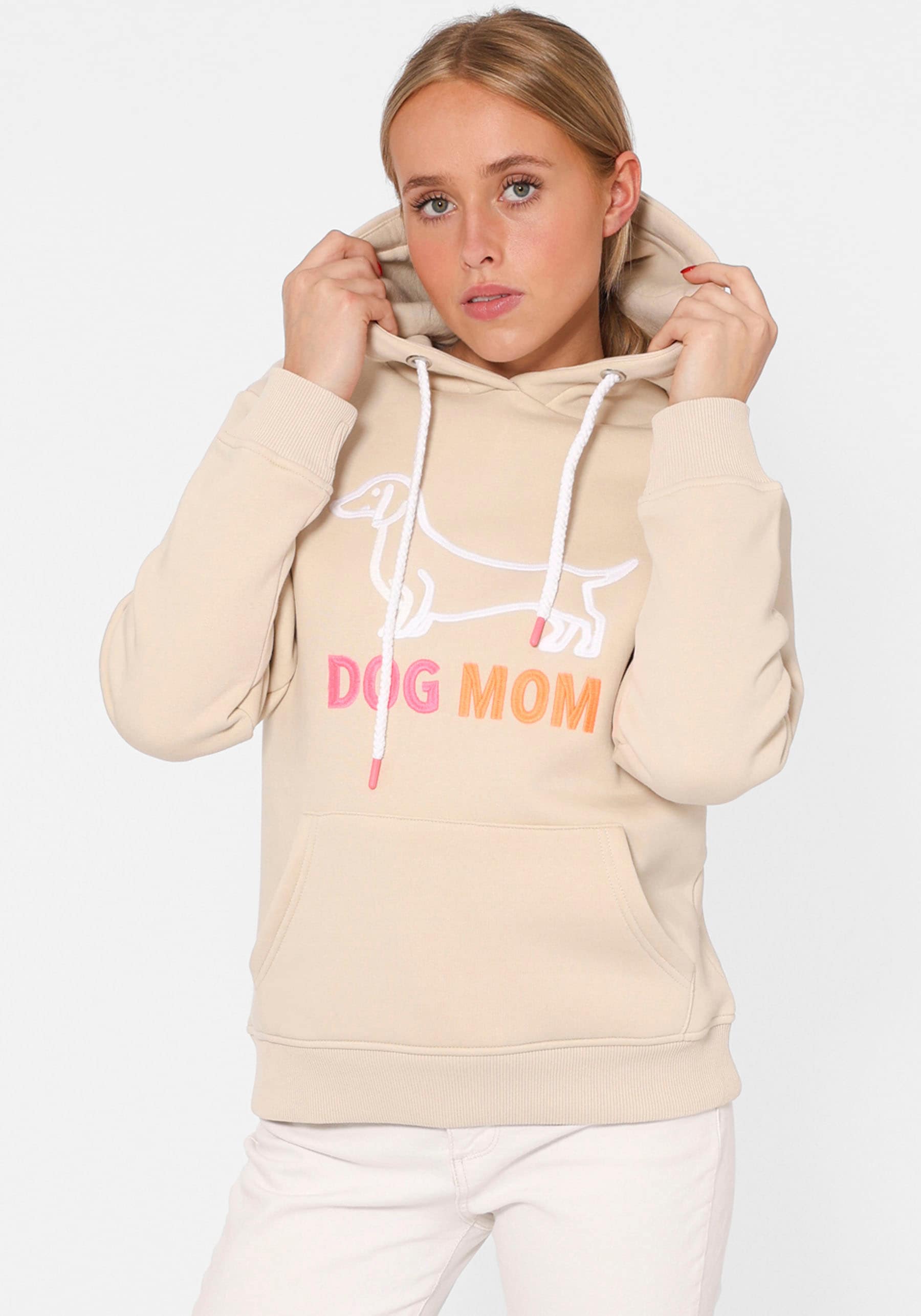 Zwillingsherz Hoodie ""Dog Mom"", mit gesticktem Hundemotiv und Fronttasche günstig online kaufen