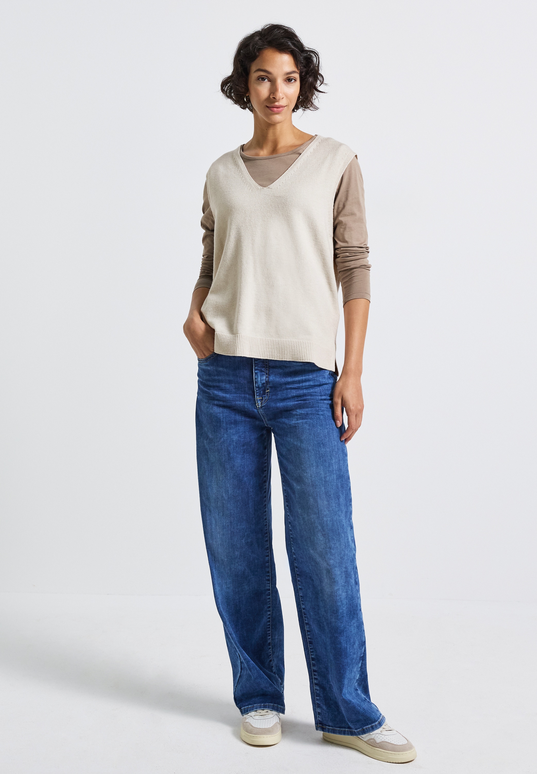 STREET ONE Kurzarmpullover, aus softem Materialmix