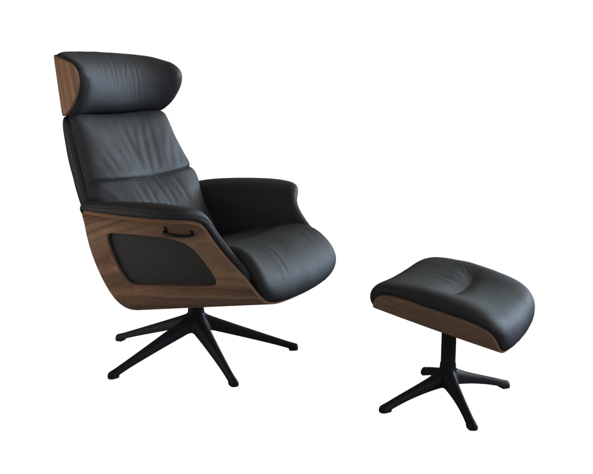FLEXLUX Relaxsessel »Clement Rücken u. Kopfverstellung, ergonomisch, Airchannels«, Rücken- & Kopfteilverstellung, Drehbar, Armlehne Walnuss, Fuß Schwarz