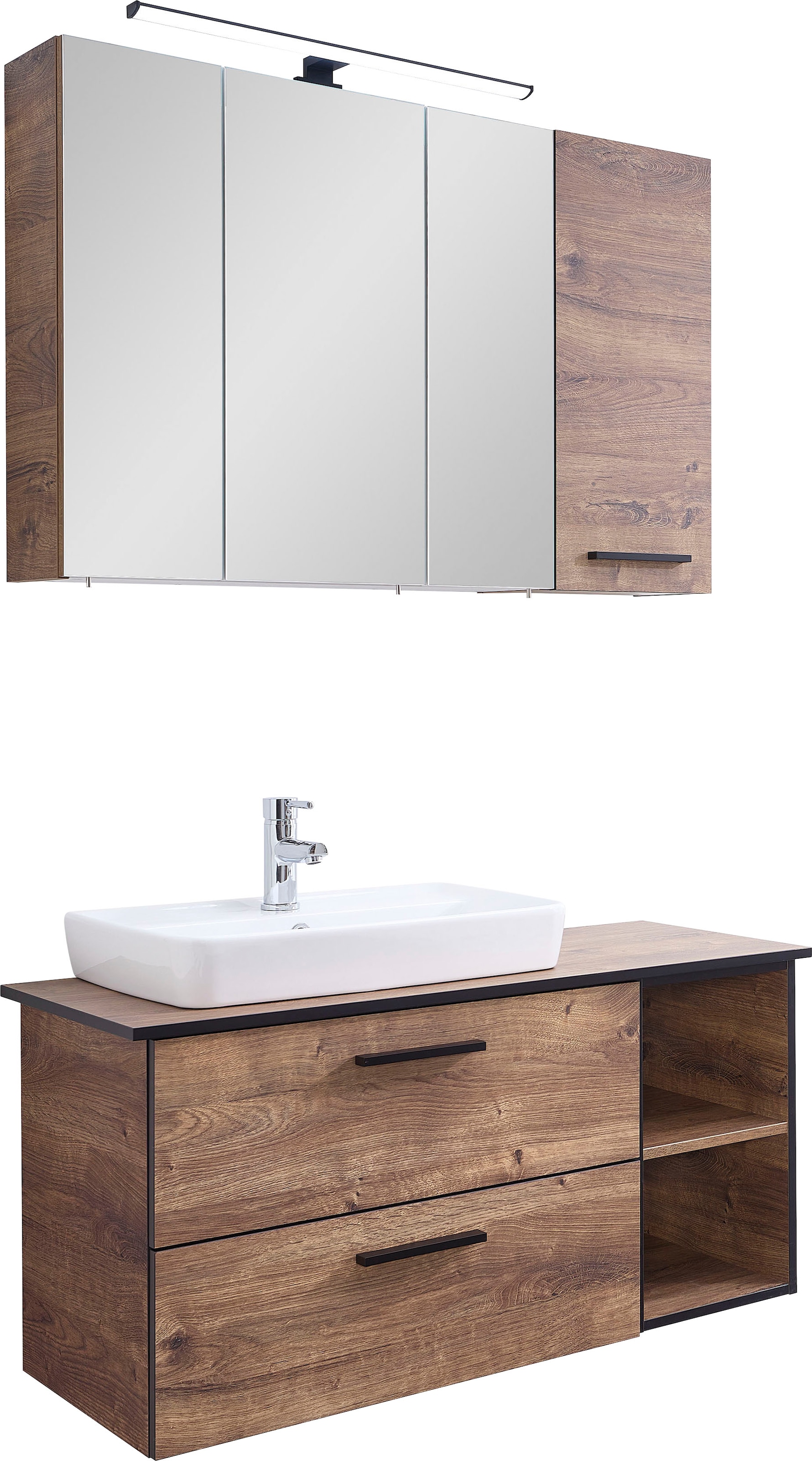 Saphir Badmöbel-Set "Quickset 374 3-teilig, Keramik-Aufsatzbecken mit LED-S günstig online kaufen