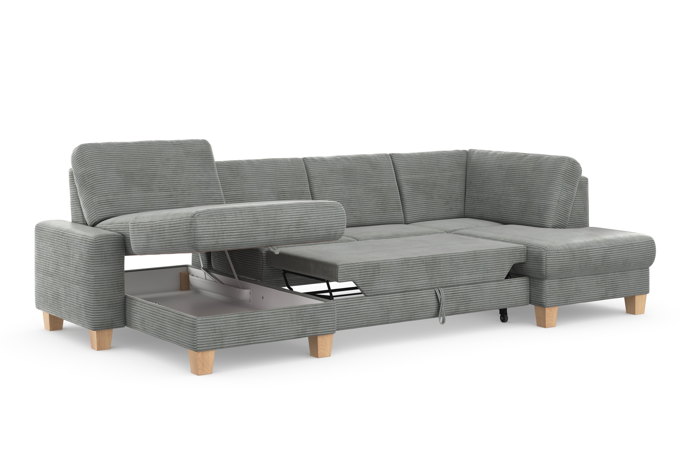 Home affaire Wohnlandschaft »Summer U-Form«, mit oder ohne Bettfunktion und Bettkasten, Cord-Bezug