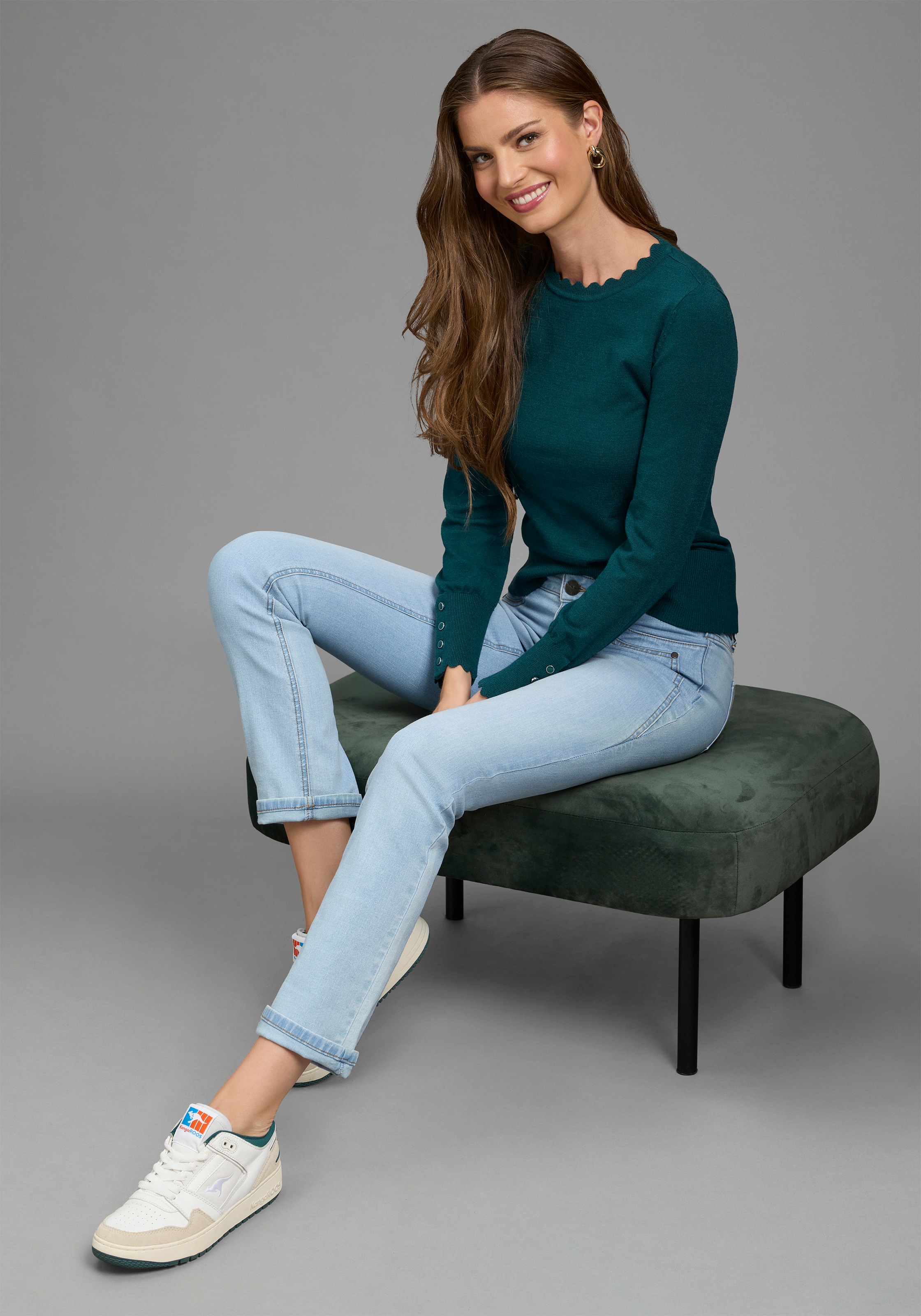 Laura Scott Strickpullover kuscheliger Feinstrick mit femininer Wellenkante