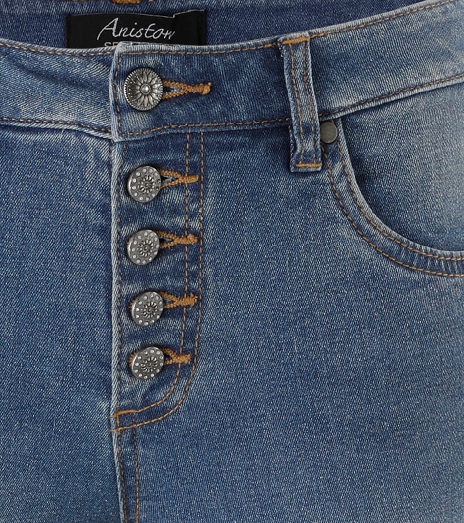 Aniston SELECTED Straight-Jeans sichtbare Knopfleiste und Used-Waschung - NEUE KOLLEKTION