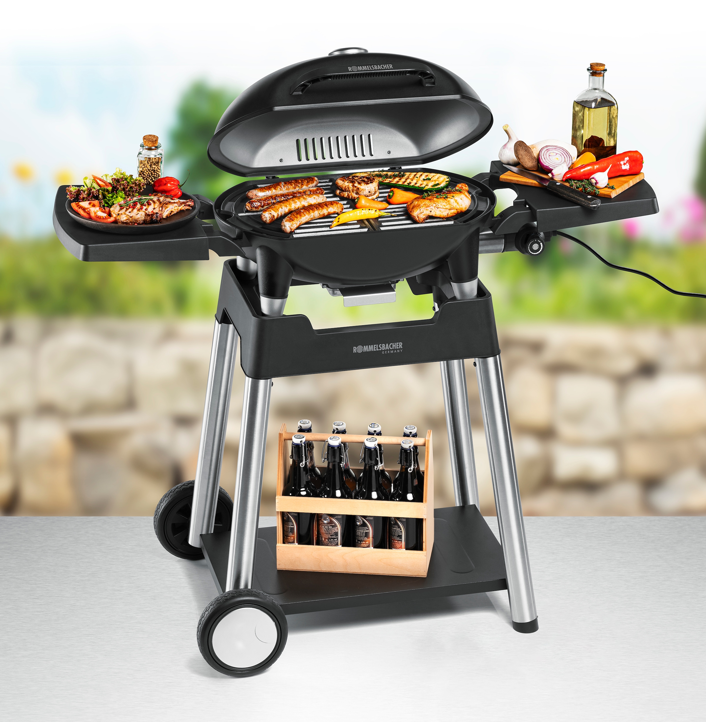 Rommelsbacher Elektrogrill »BBQ 4100/S«, 2200 W, BARBECUE GRILL MIT GRILLWAGEN