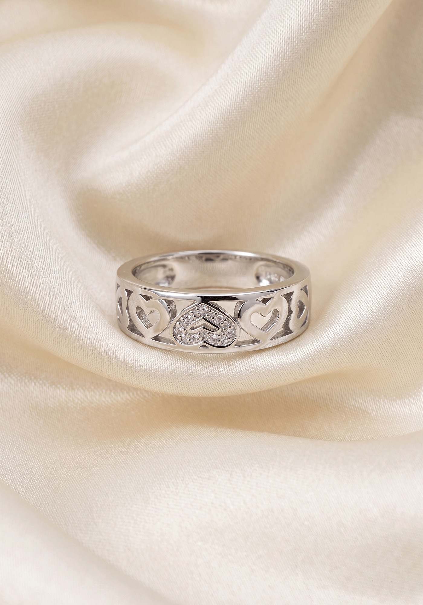 JOBO Silberring »Ring Herz« 925 Silber mit 7 Zirkonia