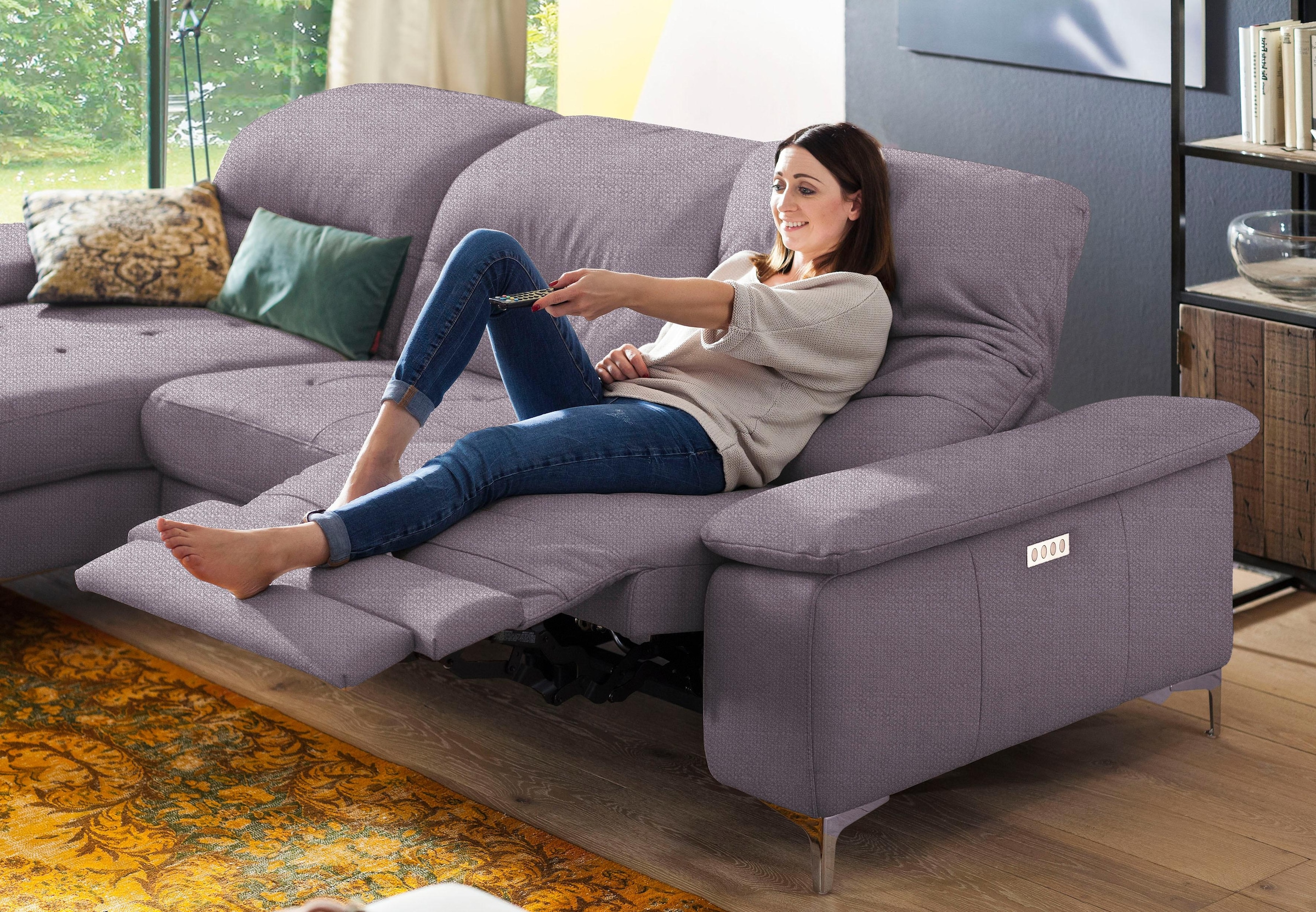 Places of Style Ecksofa »Basel L-Form«, mit vollmotorischer Relaxfunktion und motorischer Recamiere