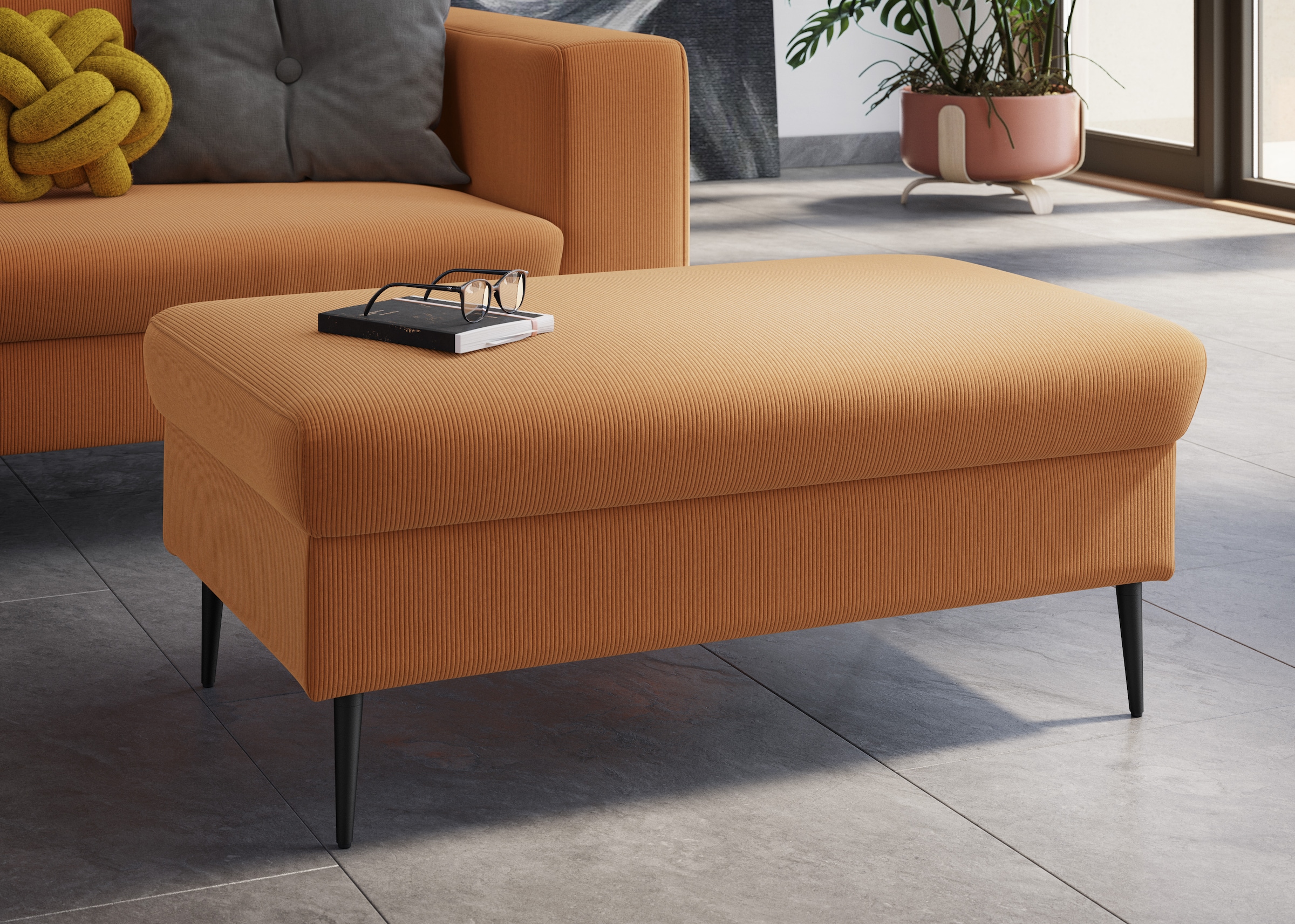 DOMO collection Sitzhocker "Modica" Auch in Cord, Fußhöhe passend für gängige Saugroboter