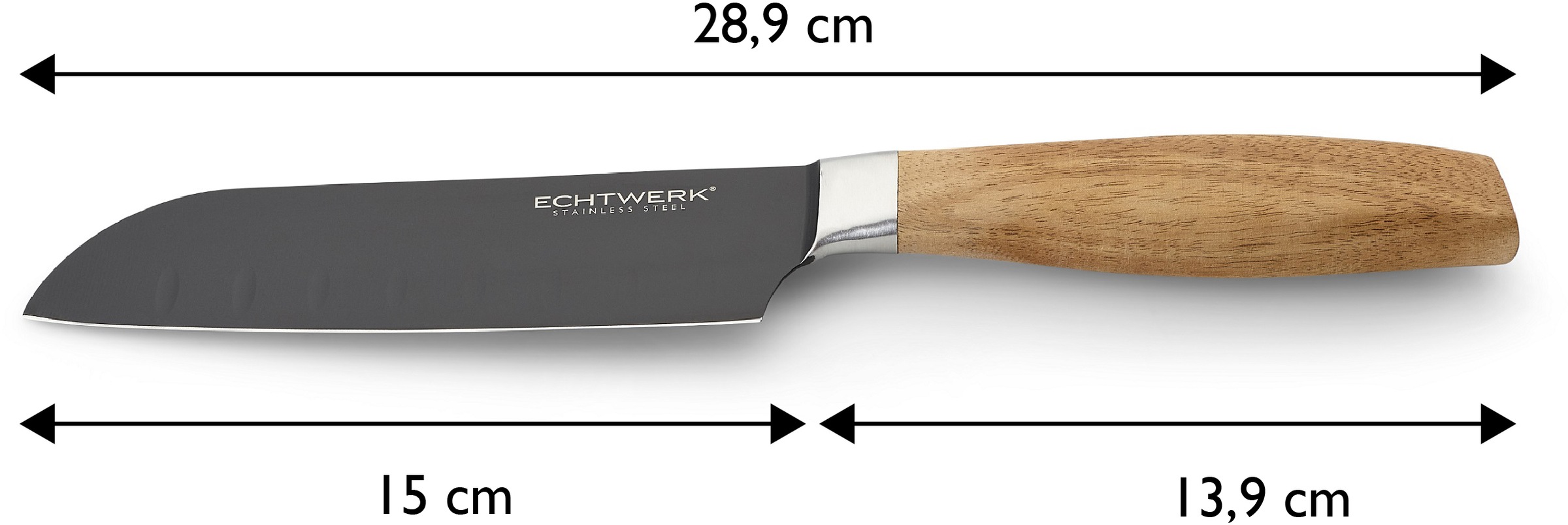 ECHTWERK Santokumesser »Classic«, (1 tlg.), aus hochwertigem Stahl, Akazienholzgriff, Black-Edition, 15 cm