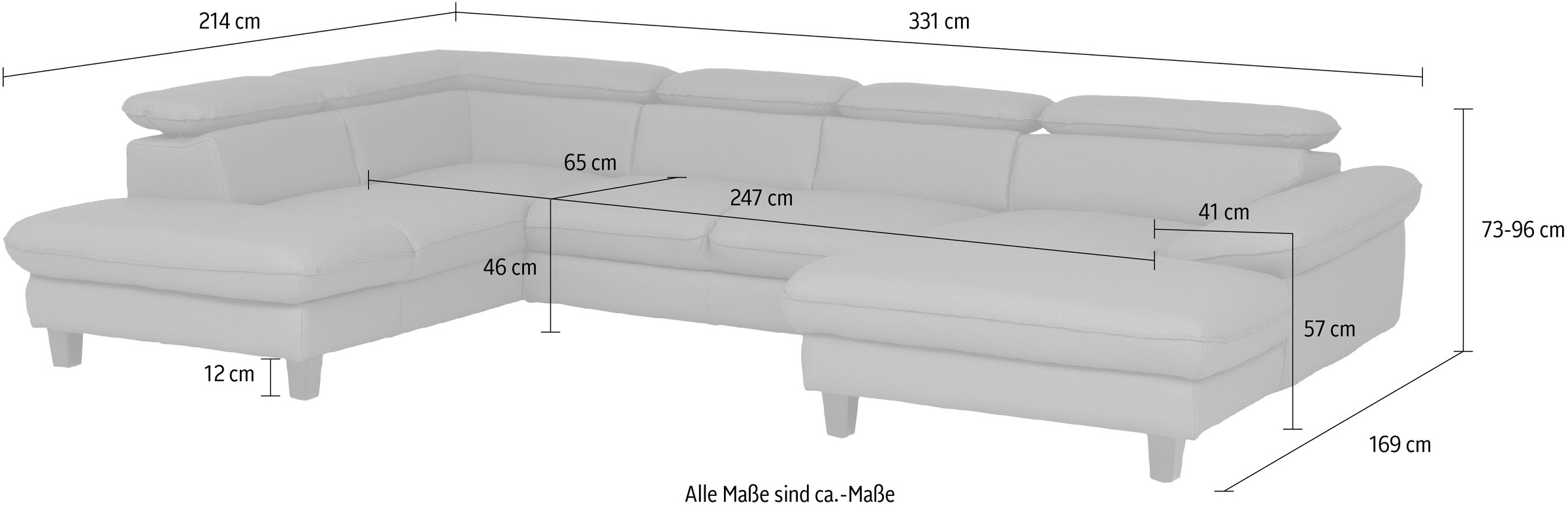 Home affaire Wohnlandschaft »Pilot U-Form«, mit Kopfteilverstellung, wahlweise mit Bettfunktion und Bettkasten