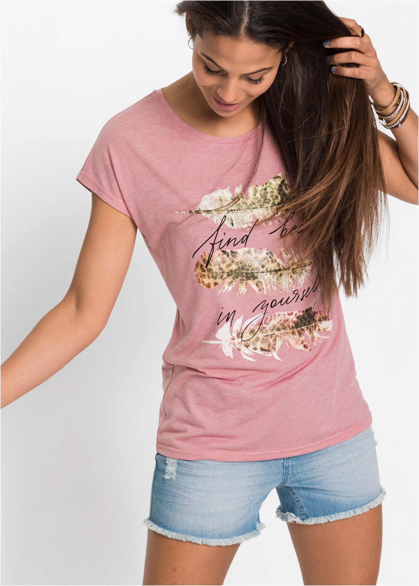 bonprix T-Shirt "T-Shirt mit Glitzerdruck" T-Shirt mit Glitzerdruck günstig online kaufen