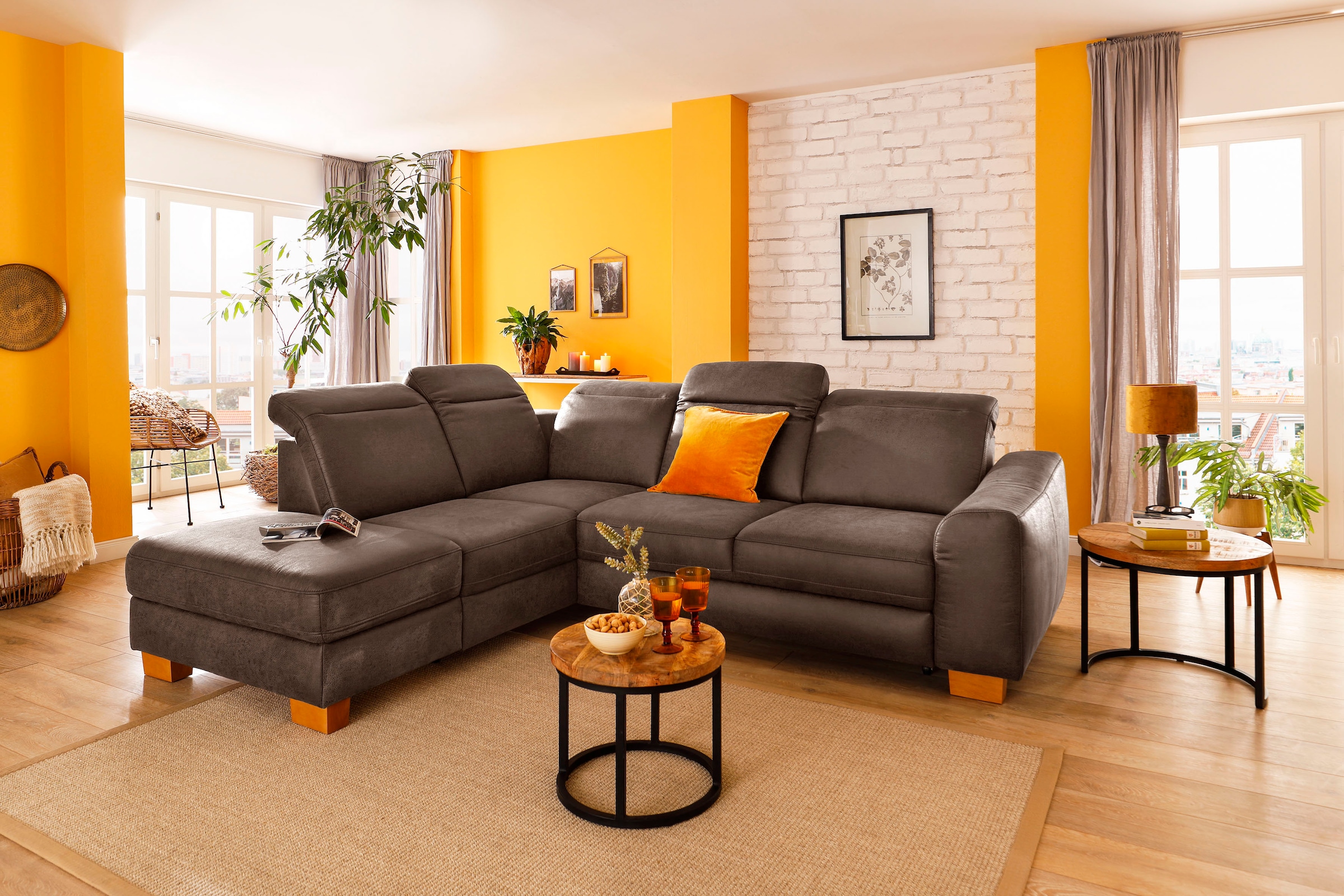 Home affaire Ecksofa »Dundee L-Form«, wahlweise mit Kopfteilverstellung und zusätzlich mit Bettfunktion